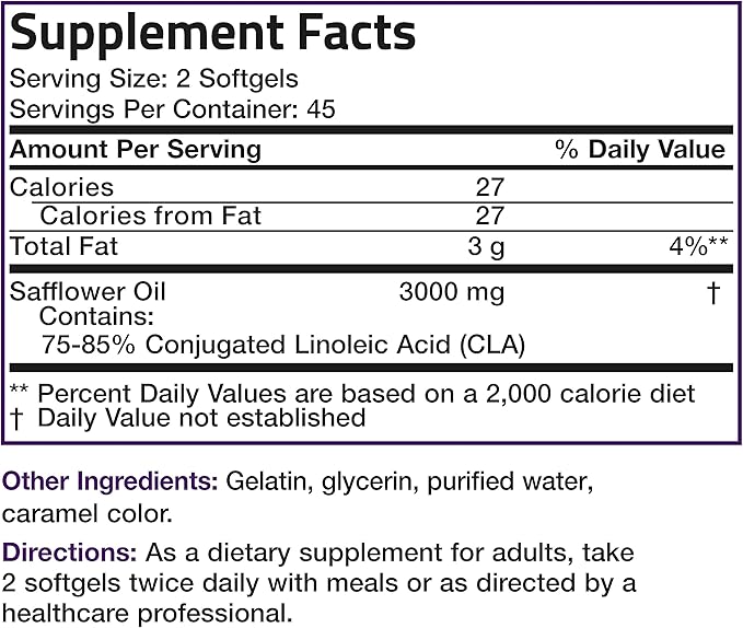 Bronson CLA 3000 Extra High Potency Supports Healthy Weight Management Lean Muscle Mass Non-Stimulating Conjugated Linoleic Acid, 90 Softgels
