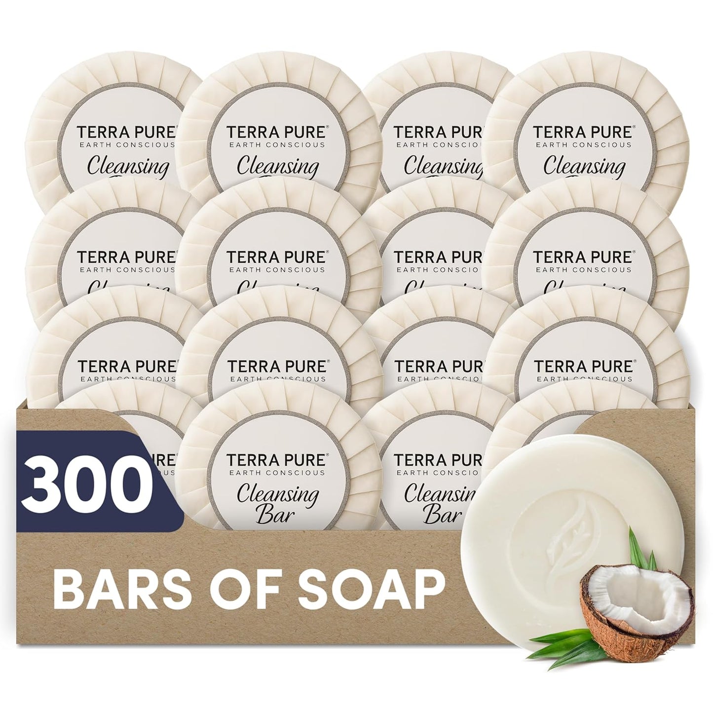 Terra Pure White Tea & Coconut Soap | Travel Size Toiletries Bulk Set for Hotel Essentials | 1.25 oz Bar Soap | 300 Pieces