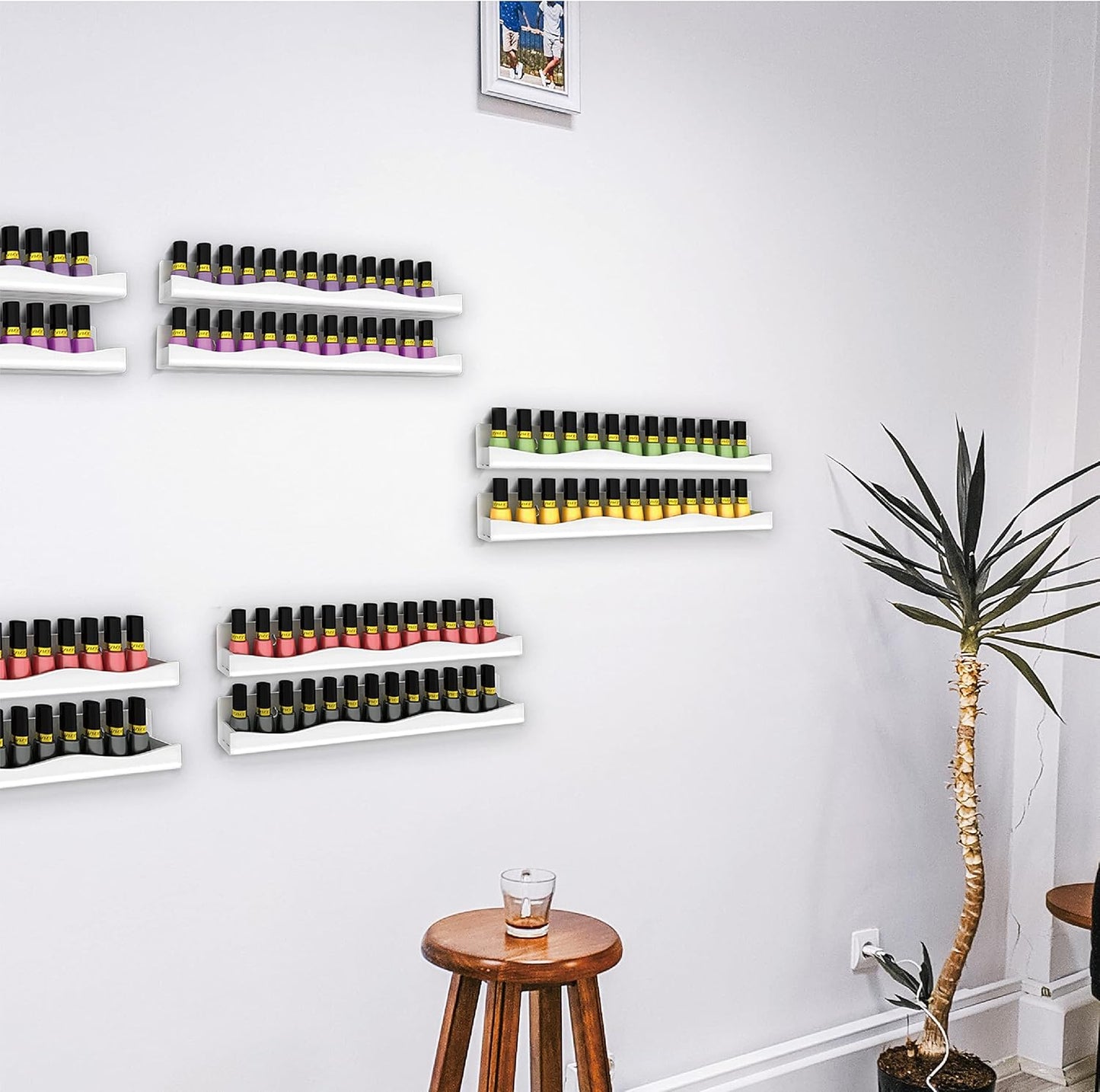 YMVV 15" Nail Polish Rack Wall Mounted Shelf,6 Pack White Acrylic Nail Polish Organizer Nail Supplies for Nail Techs,Great Display for Salons Retailers, YMVVWHITE 003