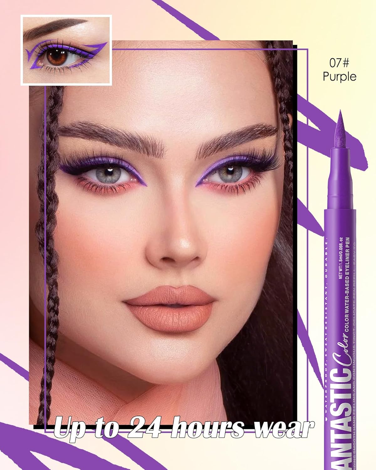 Purple Matte Liquid Eyeliner Pencil, Colorful High Pigmented Waterline Eye liner Waterproof Pen, Bright Colored Smudgeproof Long Lasting Eyeliner Pen Christmas Party Festival Makeup Gift for Women-07