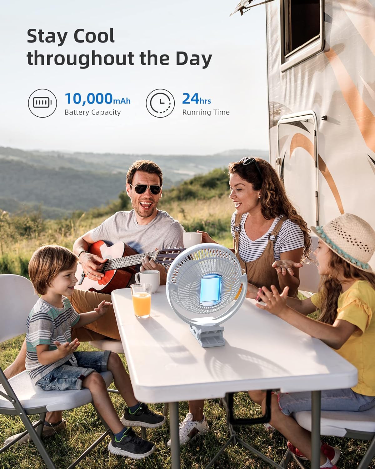 Koonie Portable Clip on Fan, 8-Inch 10000mAh USB Rechargeable Battery Operated, 4 Speeds, Strong Airflow, Sturdy Clamp for Office Desk Golf Car Outdoor Travel Camping Tent Gym Treadmill