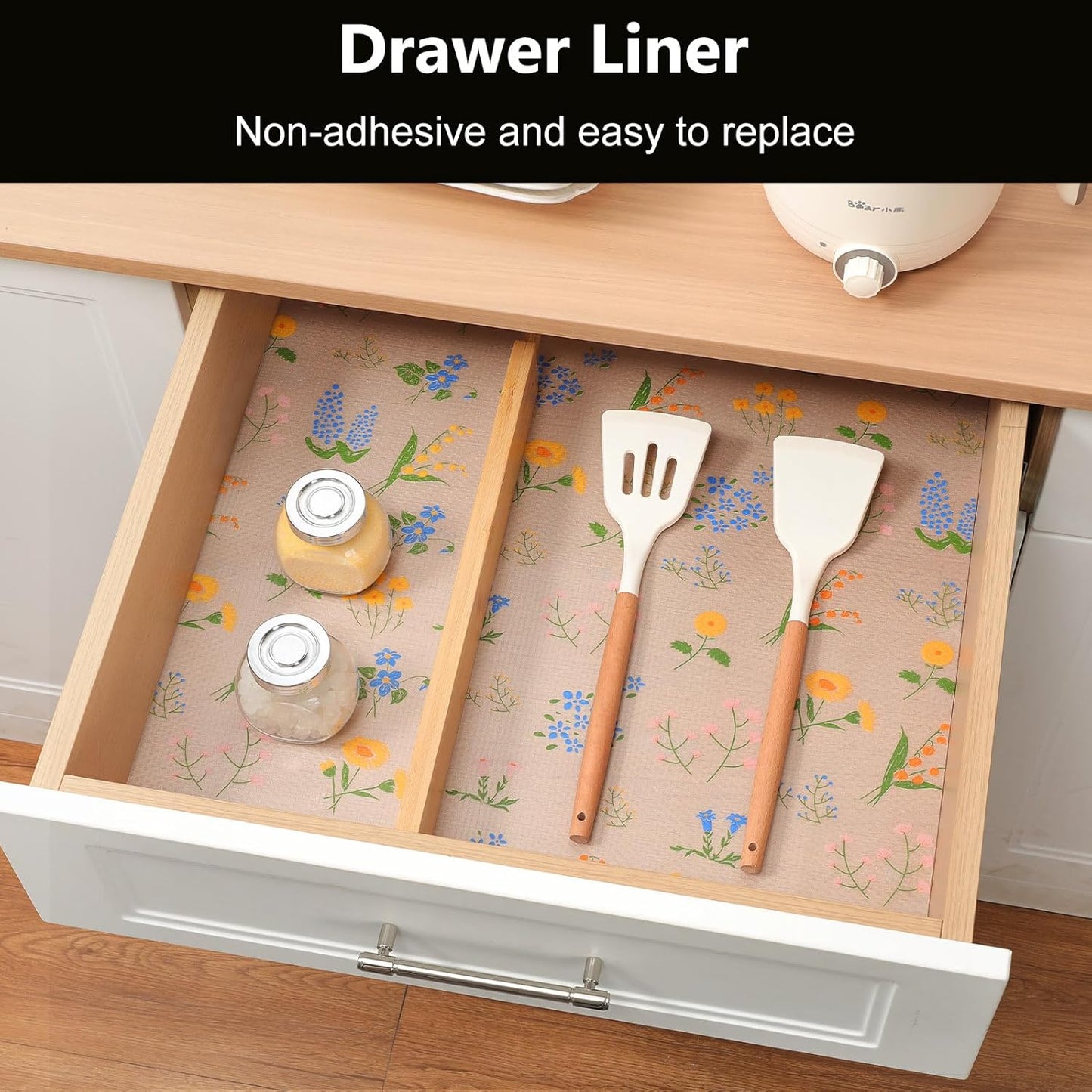INNOLITES Shelf Liner, Non-Adhesive Floral Cabinet Drawer Liner for Kitchen, Waterproof Oil-Proof, EVA Easy to Clean & BPA-Free (23.6" x 236")