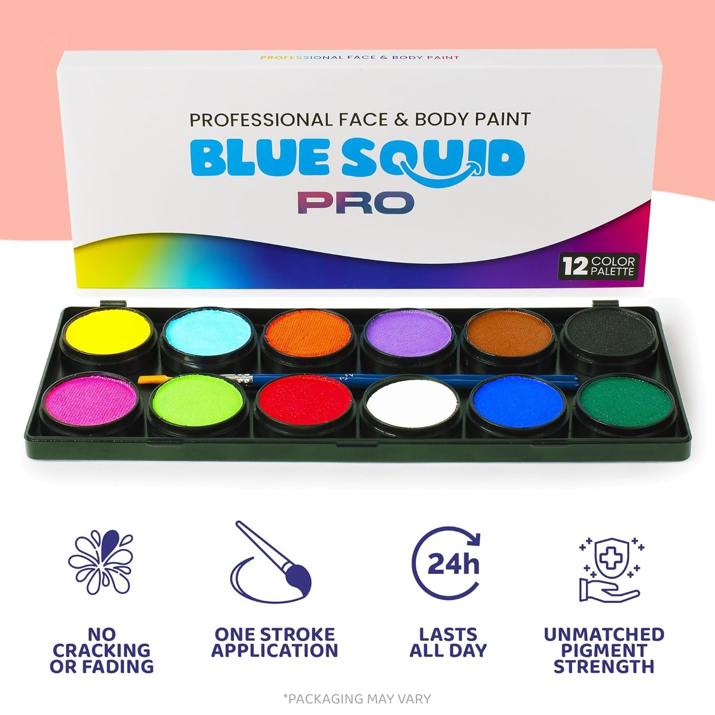 Blue Squid PRO Professional Face Painting Kit - 12 Color Palette with 2 Brushes, Face & Body Paint Kits for Adults & Kids - Safe & Washable SFX Makeup for Parties & Halloween Makeup