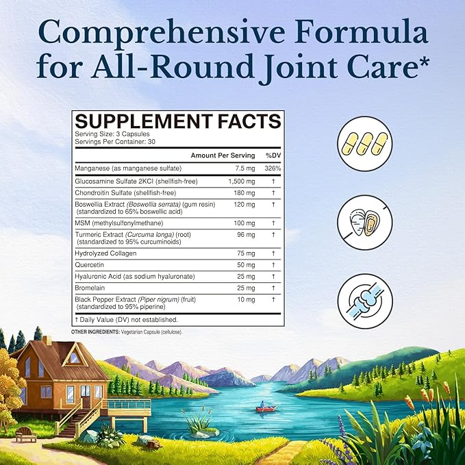 VITALITOWN Glucosamine Chondroitin, MSM, Turmeric, Collagen, 11-in-1 Formula, 90 Caps