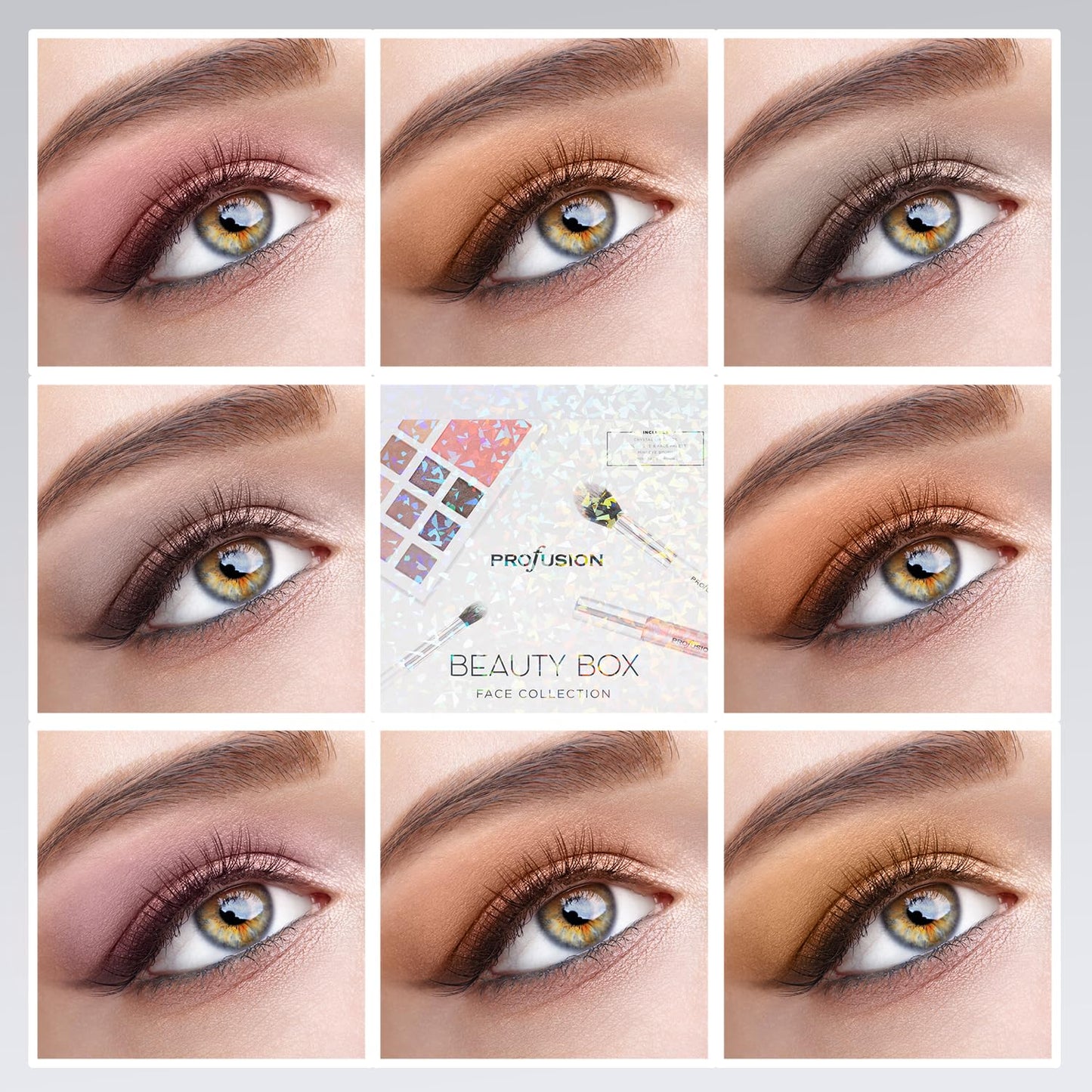 Profusion Cosmetics Beauty Box Face Collection - Compact Full Face Palette with Neutral Eyeshadows, Blush, Highlighter, Lip Gloss & 2 Application Brushes, Long Wearing, Vegan & Cruelty-Free Makeup