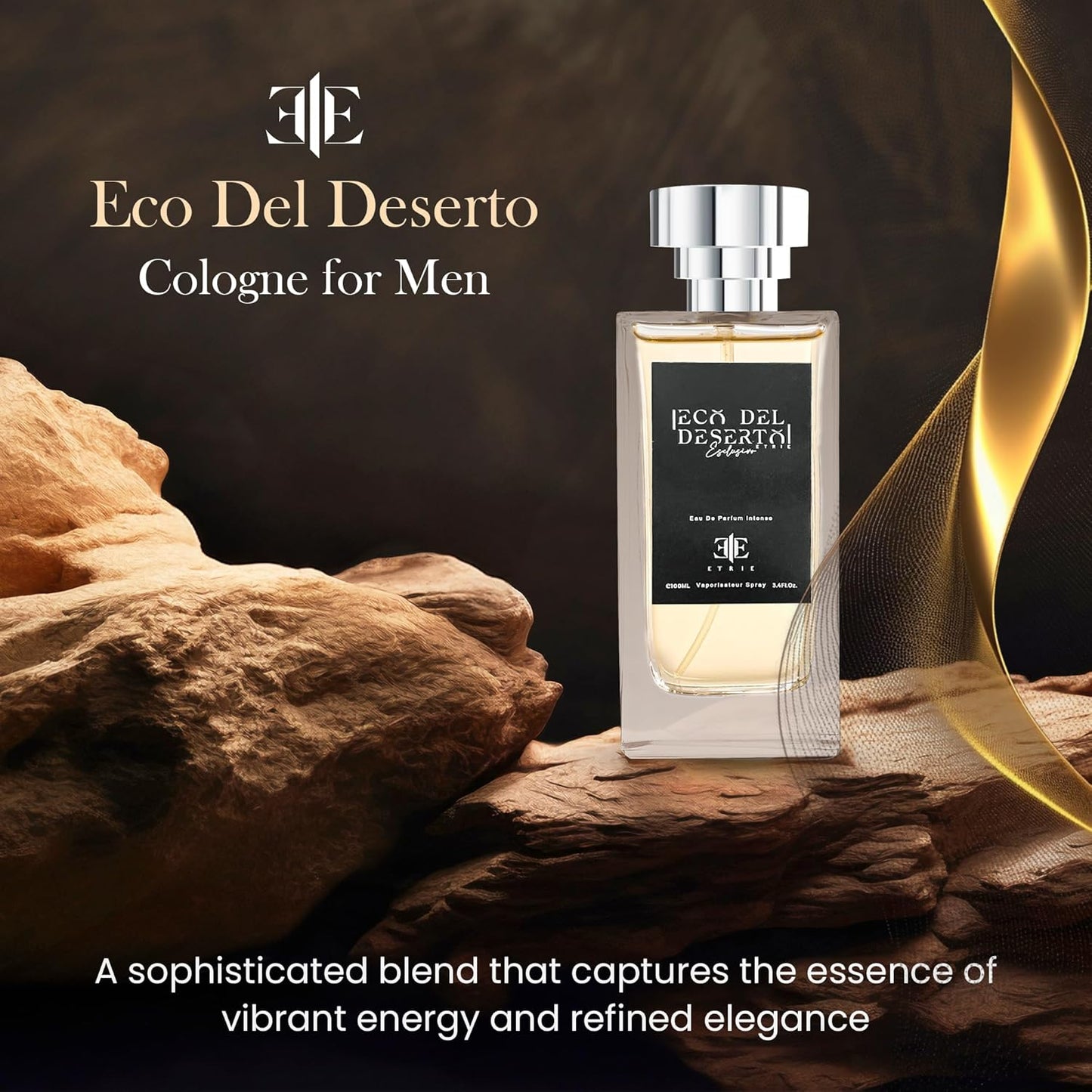 Eco del Deserto Men's Cologne Eau De Parfum 3.4 Fl Oz - Rugged & Adventurous Desert Essence - Long-Lasting Fragrance for Men