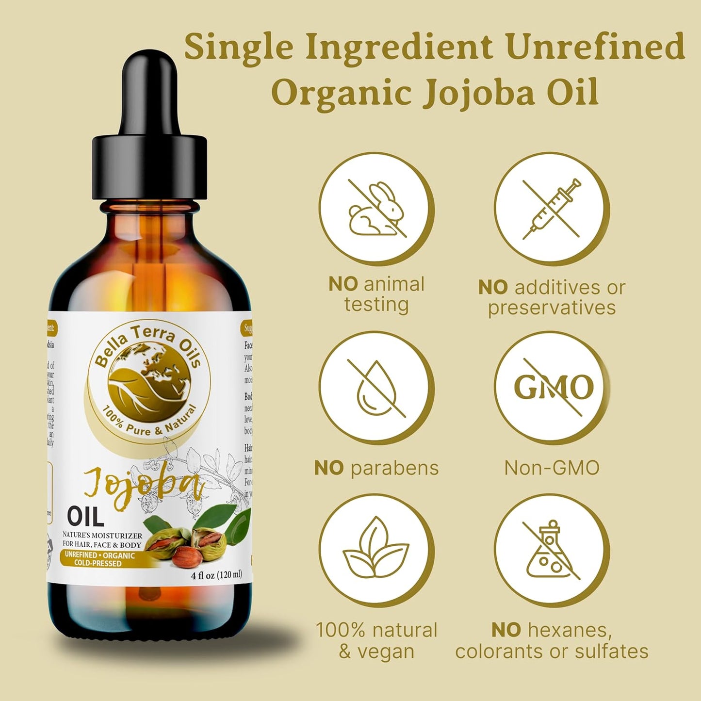 Bella Terra Oils - Organic Jojoba Oil 16oz - Unveiling Organic Jojoba's Beauty Secrets, Saturated with Vitamin B5 & Folic Acid, The Gold Standard of Body Oil Moisturizers