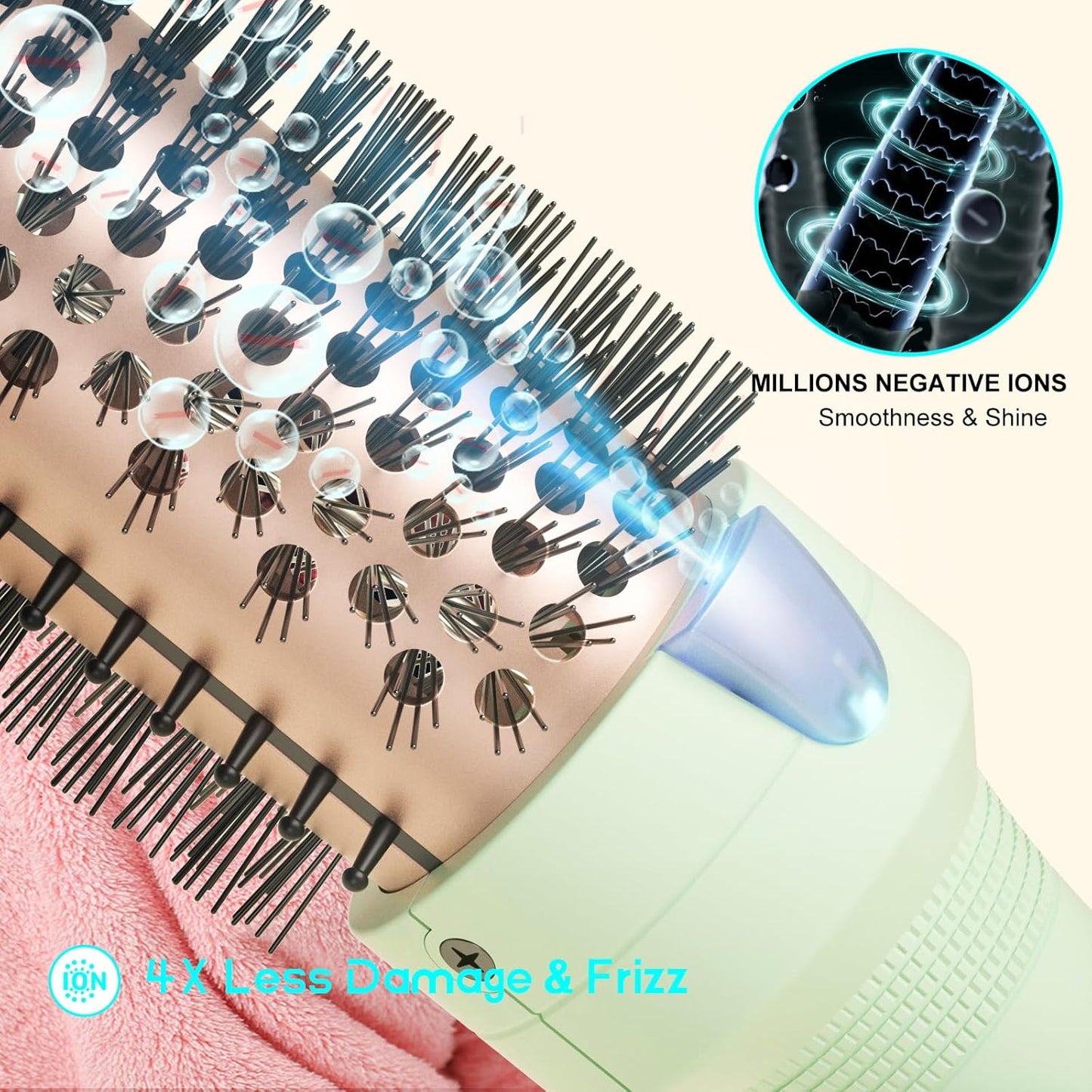 K&K Pro Thermal Brush, 1 1/2 Inch Ionic Heated Round Brush for Blowout Look, Tourmaline Ceramic Hot Bristle Get Natural Curls, Creates Salon-Quality Blowouts, Dual Voltage for Travel