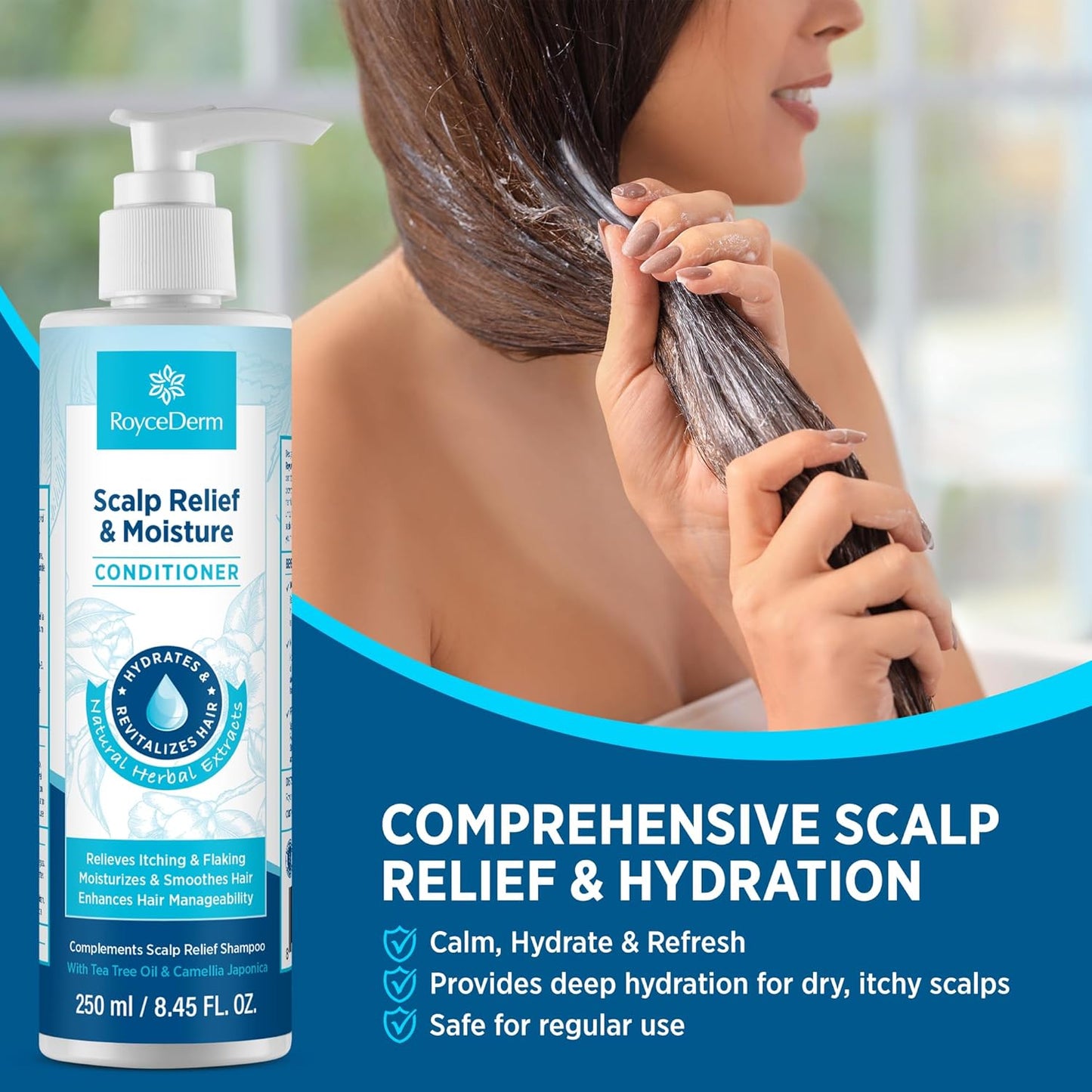 Roycederm Scalp Relief & Moisture Conditioner: Hydrating & Nourishing Formula with Jojoba Oil, Aloe Vera & Camellia Oil, Soothes Dry, Itchy Scalp