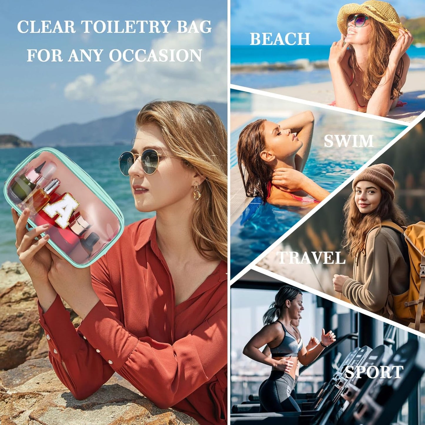 YOOLIFE Initial Make Up Bag Travel Toiletry Bag, Clear Makeup Bag Preppy Cosmetic Bags Organizer Travel Essentials Gifts for Women Teen Girlfriend Teacher Mom Brithday Mothers Day Gifts, Large, Blue