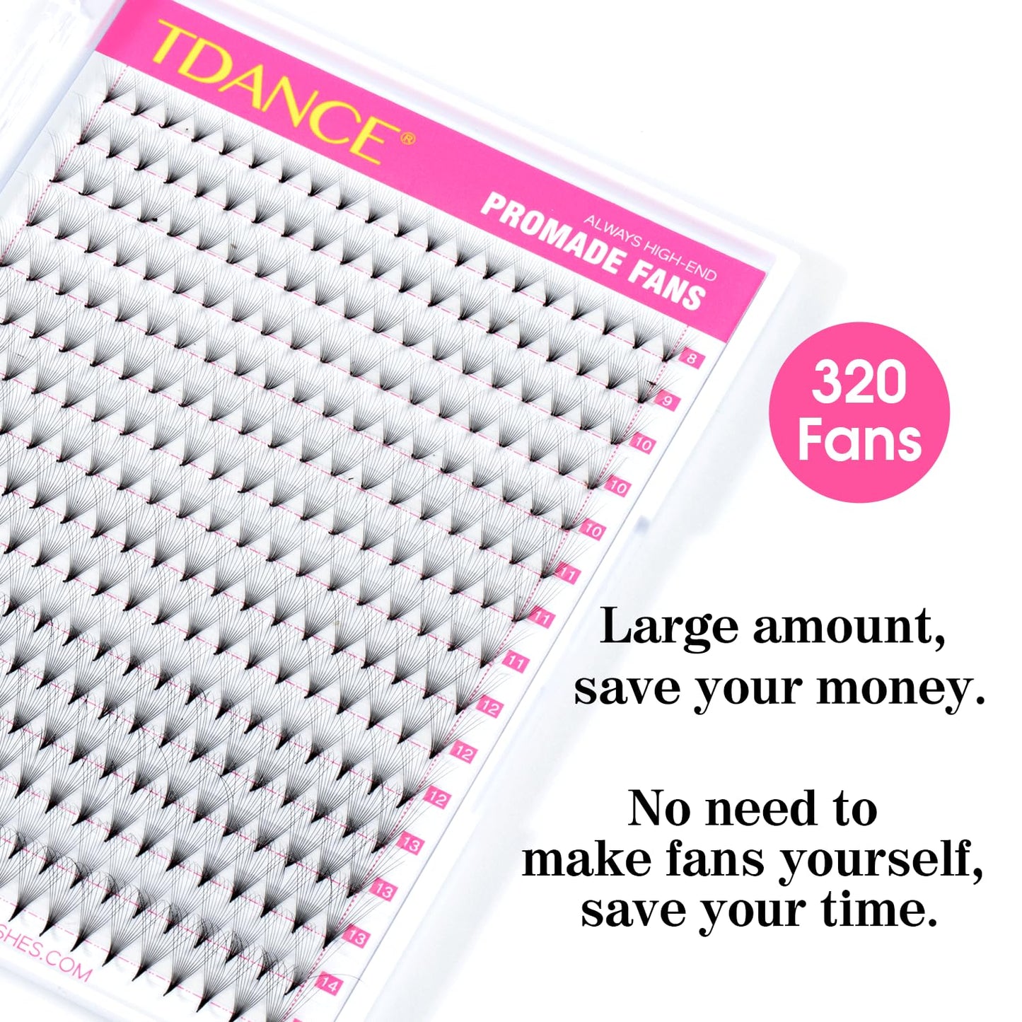 TDANCE Premade Fans Eyelash Extensions 320 Fans Pre Made Fans Lash Extensions Middle Stem Heat Bonded Premade Lash Fans Volume Lash Extensions(320-12D-0.05-C-8-15mm)