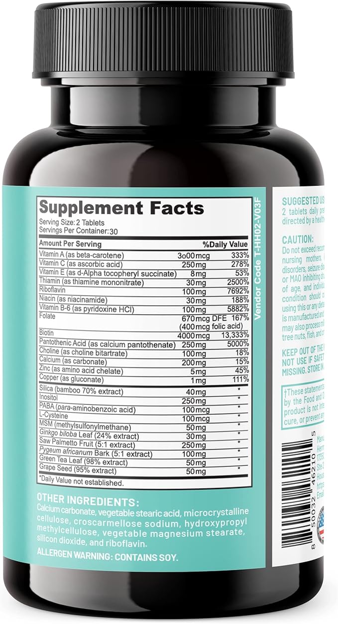 Herman Organic Healthy Hair Supplement Formula for Hair Growth - Essential Ingredients - Vitamin A, Vitamin C, & Folic Acid Eliminates Thinning Hair