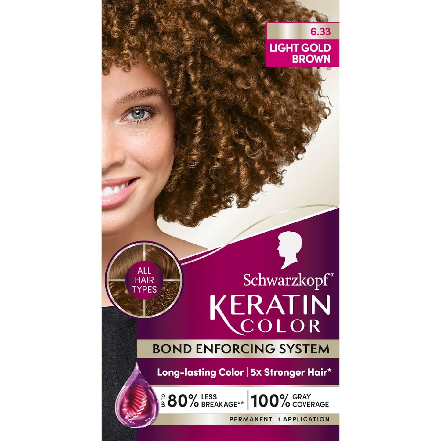 Schwarzkopf Keratin Permanent Hair Dye Cream, 6.33 Light Gold Brown, Professional Quality Color for Up to 100% Gray Coverage, Bond Enforcing System