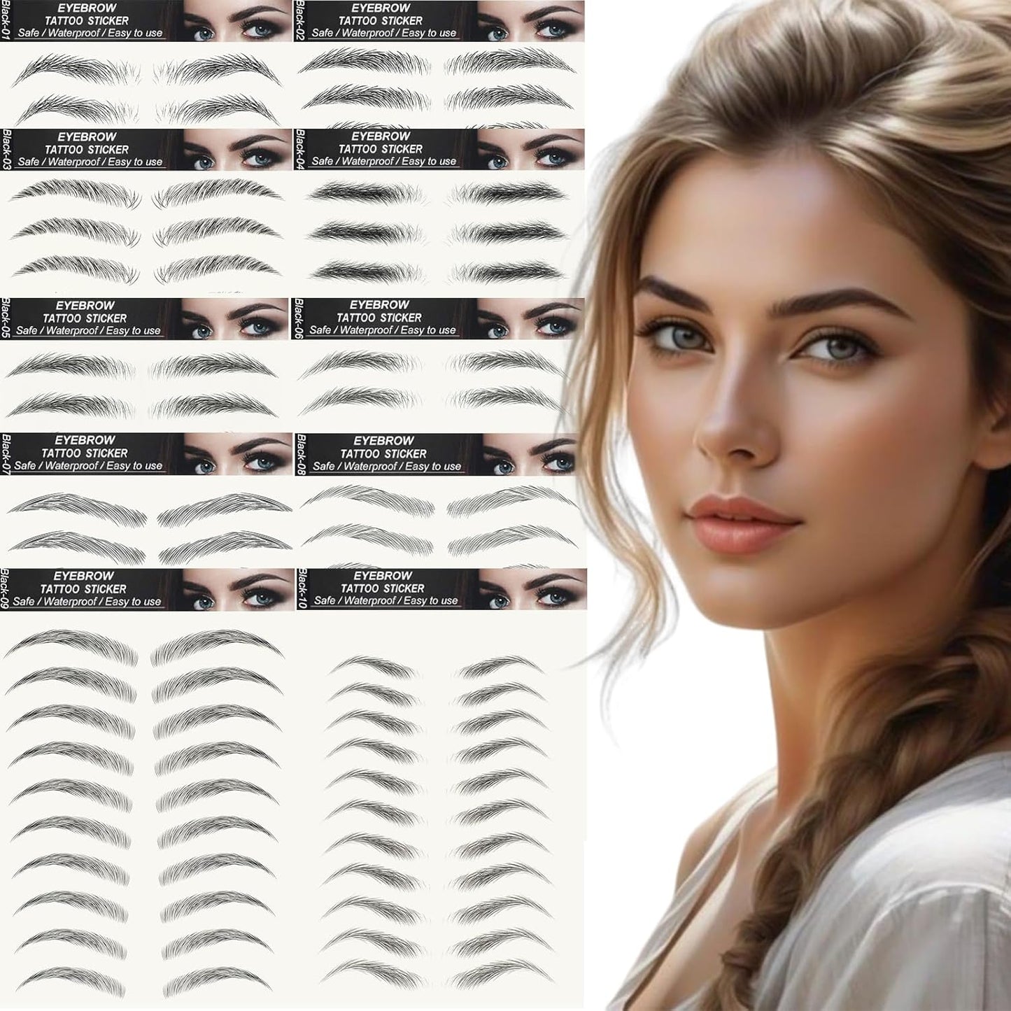 20 Sheets 200 Pairs Eyebrow Tattoo Stickers 4D Stickers Eyebrow Transfers Stickers Peel off Eyebrow Grooming Shaping Makeup Sticker for Women Girls Black