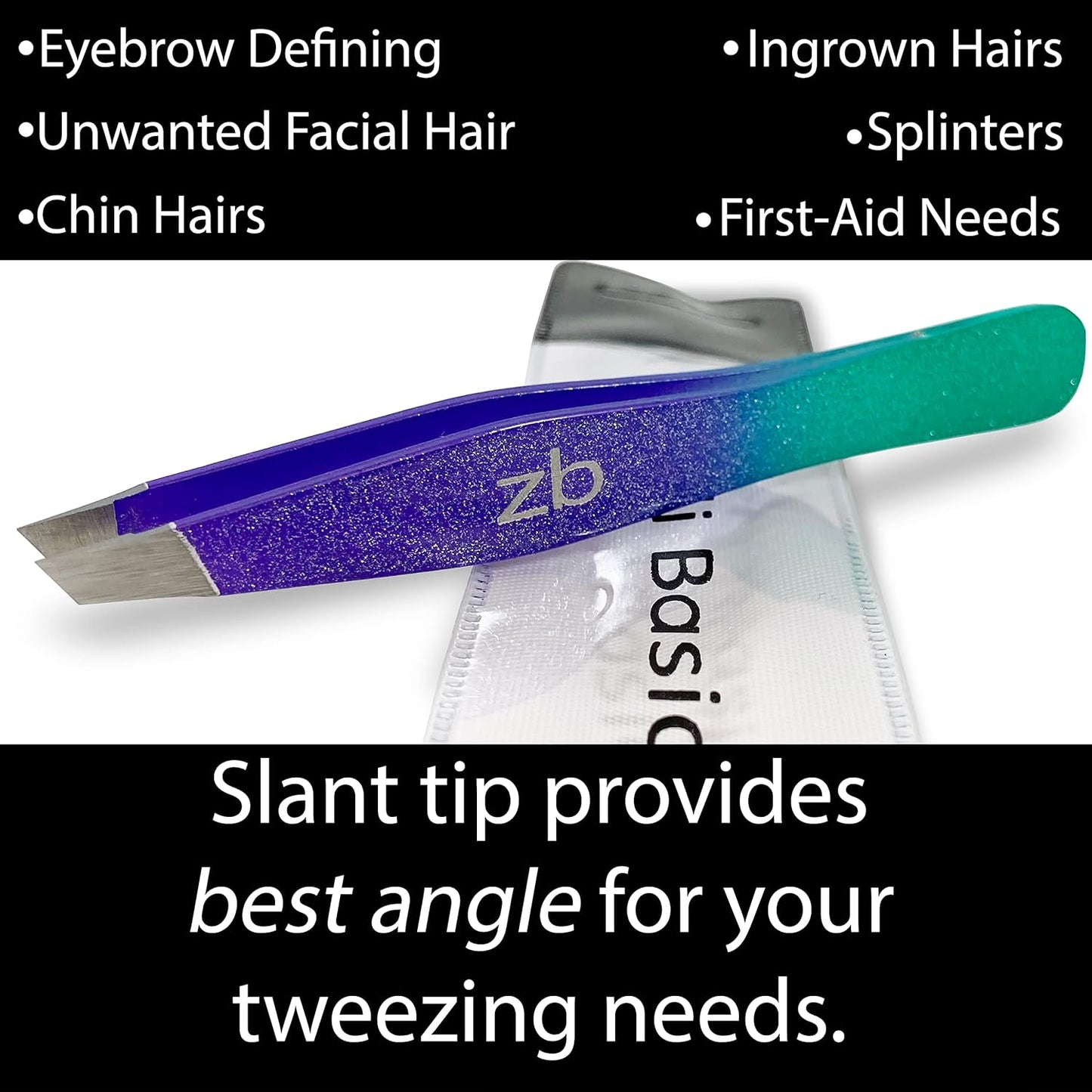 Zizzili Basics Tweezers - Limited Edition Mermaid Slant Tip - Best Tweezer for Eyebrow, Facial Hair Removal and your Precision Needs