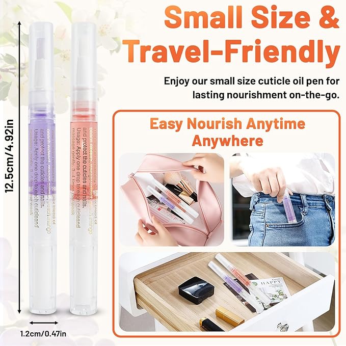 Meschett 2PCS Cuticle Oil Pens for Nail Care,Cuticle Revitalizer Oil Pen with Soft Brush,Cuticle Oil to Prevent Nail Cracking and Dry (Blueberry & Watermelon Flavor)