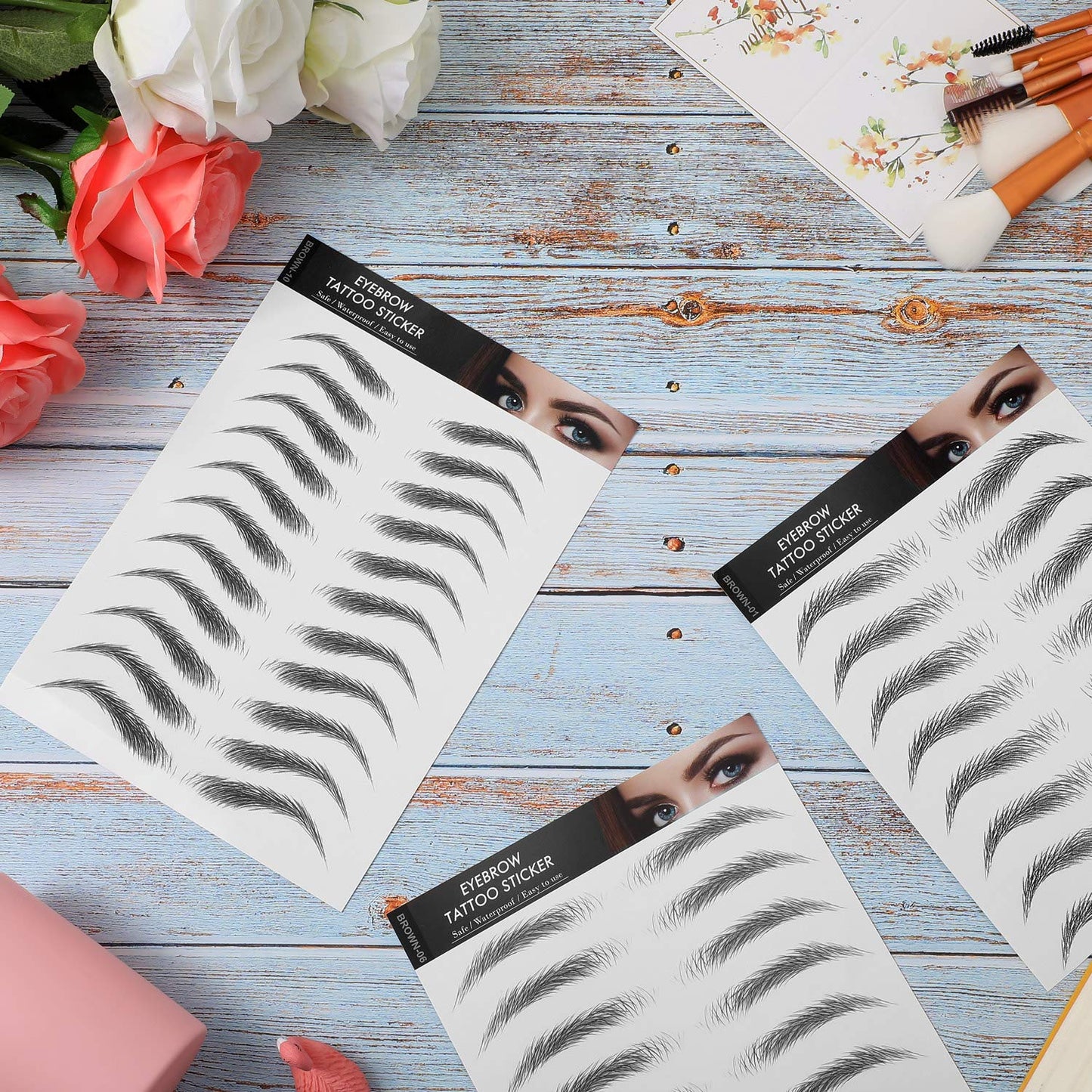 Maitys 12 Sheets 108 Pairs 4D Hair Like Waterproof Eyebrow Tattoos Stickers Temporary Transfer Brows Decal Peel off Fake Eyebrow Sticker Instant Authentic Brow Decal for Women(Elegant Style)