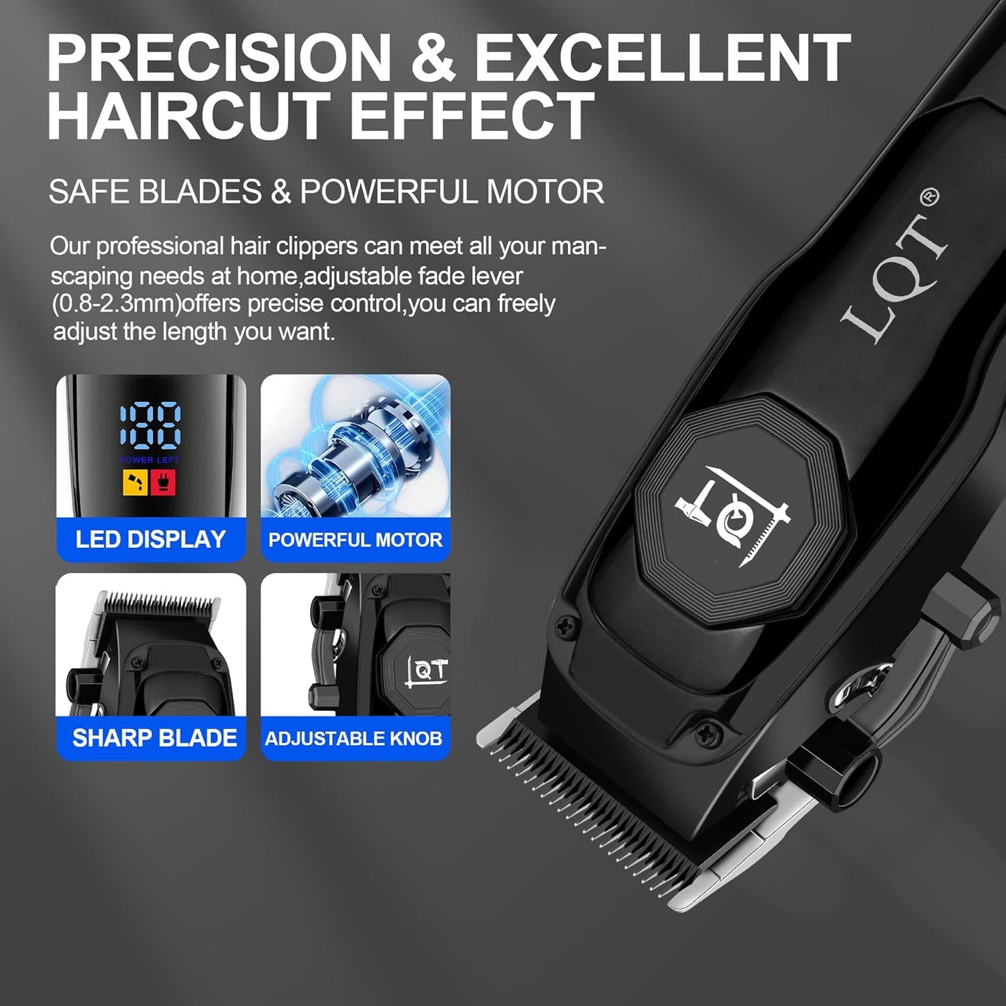 Professional Cordless Hair Clippers for Men, Electric T-Blade Trimmer with LED Display, Long Battery Life, Grooming Kit for Haircuts & Beard Trimming,for Home, Barber, Travel