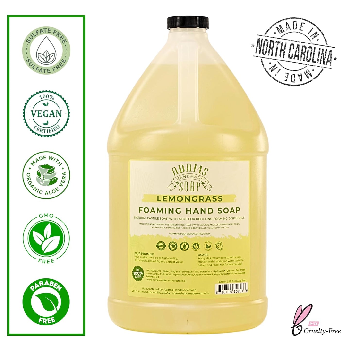 Adams Handmade Soap Liquid Foaming Soap 1 Gal - Lemongrass