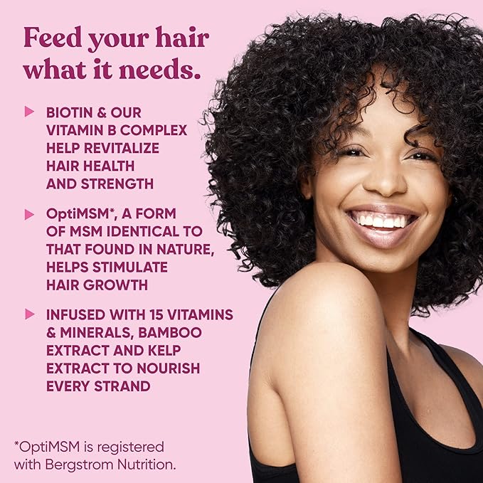 Vibrance Hair Growth Vitamins for Women – Grow Hair Faster, Healthier, and Stronger with Potent MultiBlend of Biotin & OptiMSM – Supports Thicker, Shinier Hair & Regrowth – 60 Vegetarian Soft Capsules