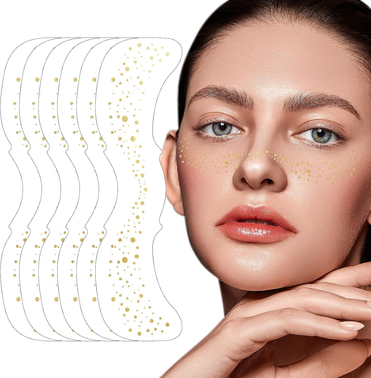 Glitter Freckles - 6PCS Fake Freckles, Gold Makeup Patches, Waterproof Glitter Freckles Face Tattoo, Cute Face Glitter, Shiny Face Jewels for Women, Party Makeup Accessory Face Glitter for Kids