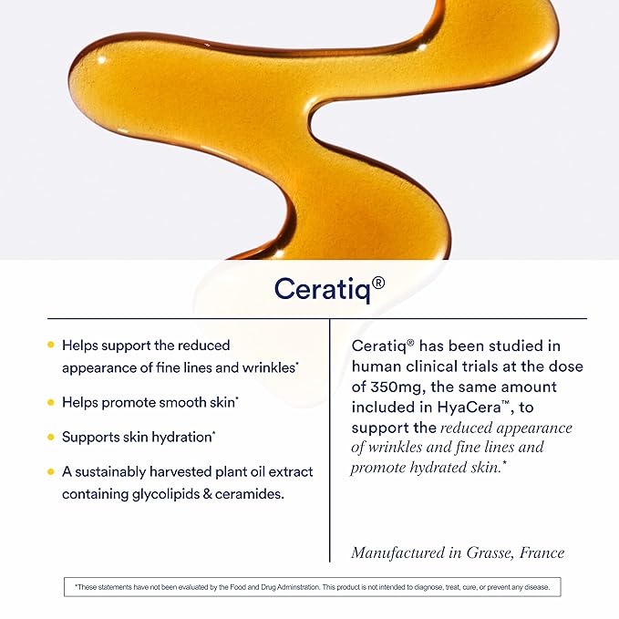 Ritual HyaCera Skin Supplement for Wrinkle Support, with Hyabest® and Ceratiq® for Skin Hydration Support, Hyaluronic Acid, Glycolipids, Ceramides, Gluten Free, Non GMO, Vanilla Essence, 30 Day Supply