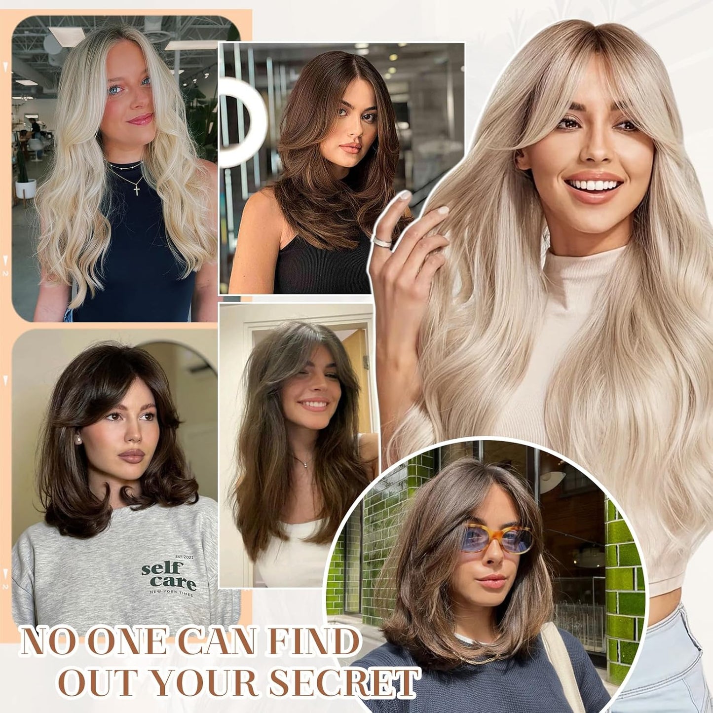 Hairro Clip in Wave Side Bangs Extensions, 100% Human Hair 2 PCS Clip on Middle Part French Bangs Thin Sides Swept Fringe Hairpieces