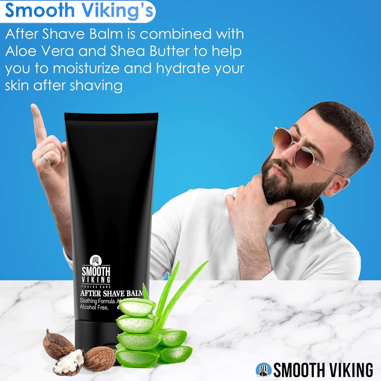 Smooth Viking Beard Care After Shave Balm For Men, Alcohol Free Mave Balm with Spiced Black Pepper Scents, Aftershave For Men, Soothing, Moisturizing - After Shave Lotion For Men Sensitive Skin (4 Oz)