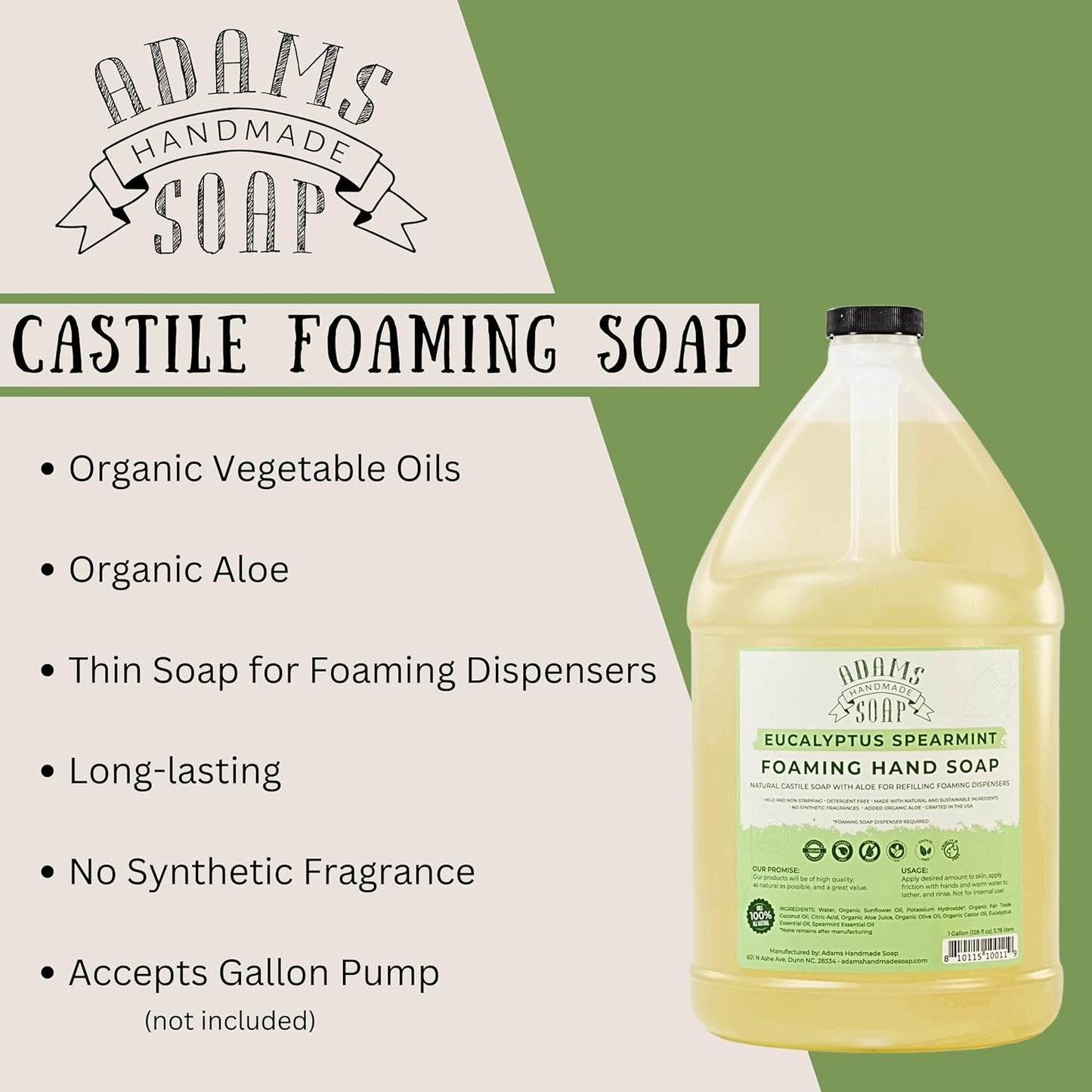 Adams Handmade Soap Liquid Foaming Soap 1 Gal - Eucalyptus Spearmint