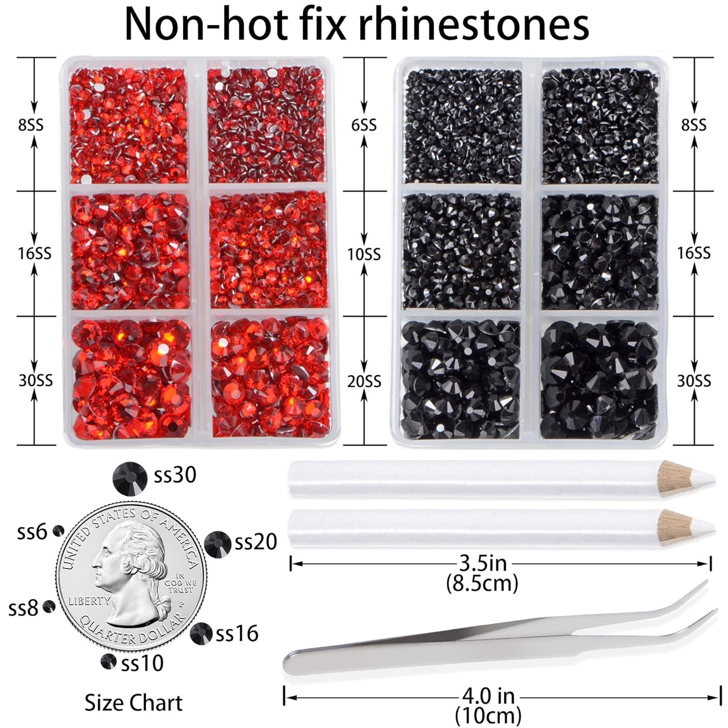LPBeads 6000 Pieces Siam and Black Non Hotfix Rhinestones 6 Sizes Round Crystal Glass Flat Back Rhinestones with Tweezers and Picking Pen for Nail Art Crafts Clothes Bags DIY