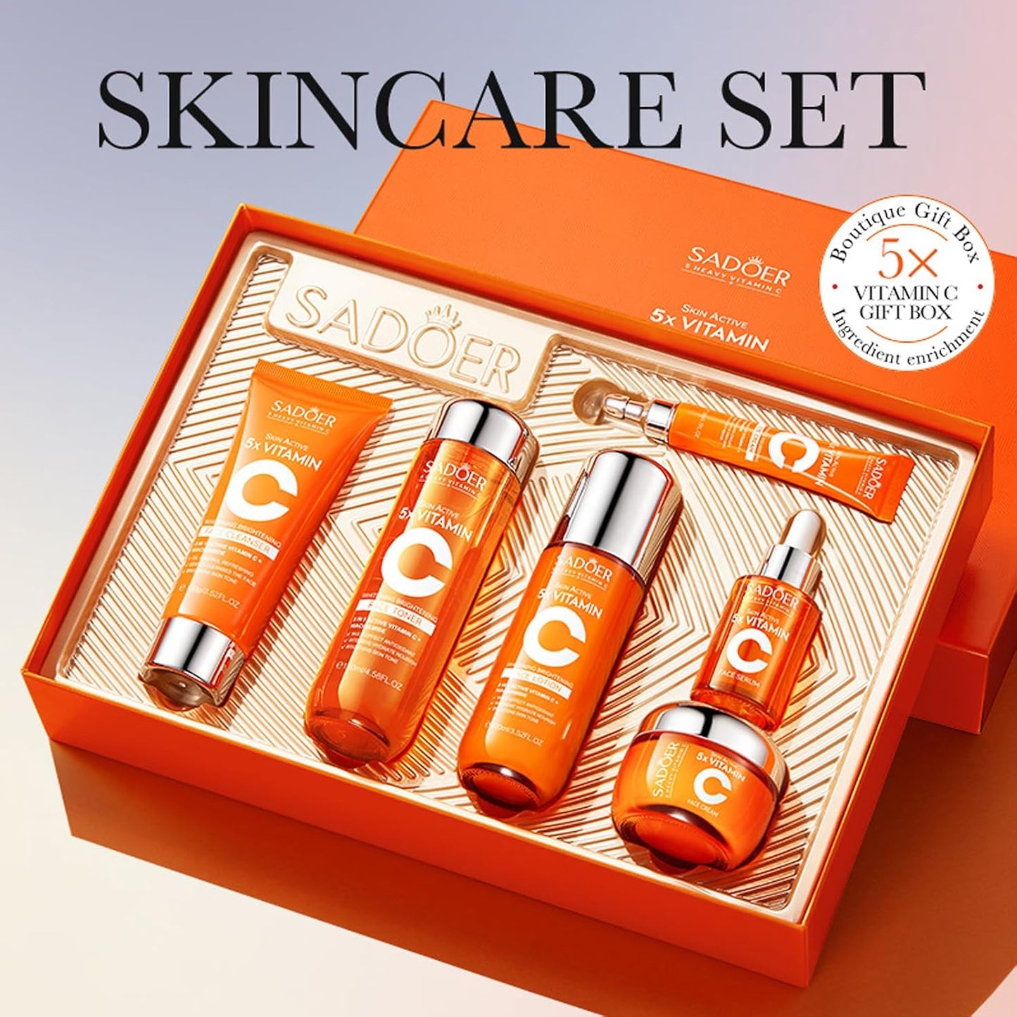 Vitamin C Skin Care Set With Cleanser, Toner, Face Serum, Face Cream, And Eye Cream, Face Lotion,Skin Care Products For Teenage Girls, Gentle Skin Cleaning & Care Travel Size Kit