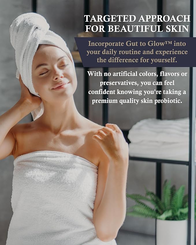 Gut to Glow – 120 Capsules - Probiotics for Skin - Supports Skin’s Youthful Appearance with Marine Collagen, hyaluronic Acid & astaxanthin