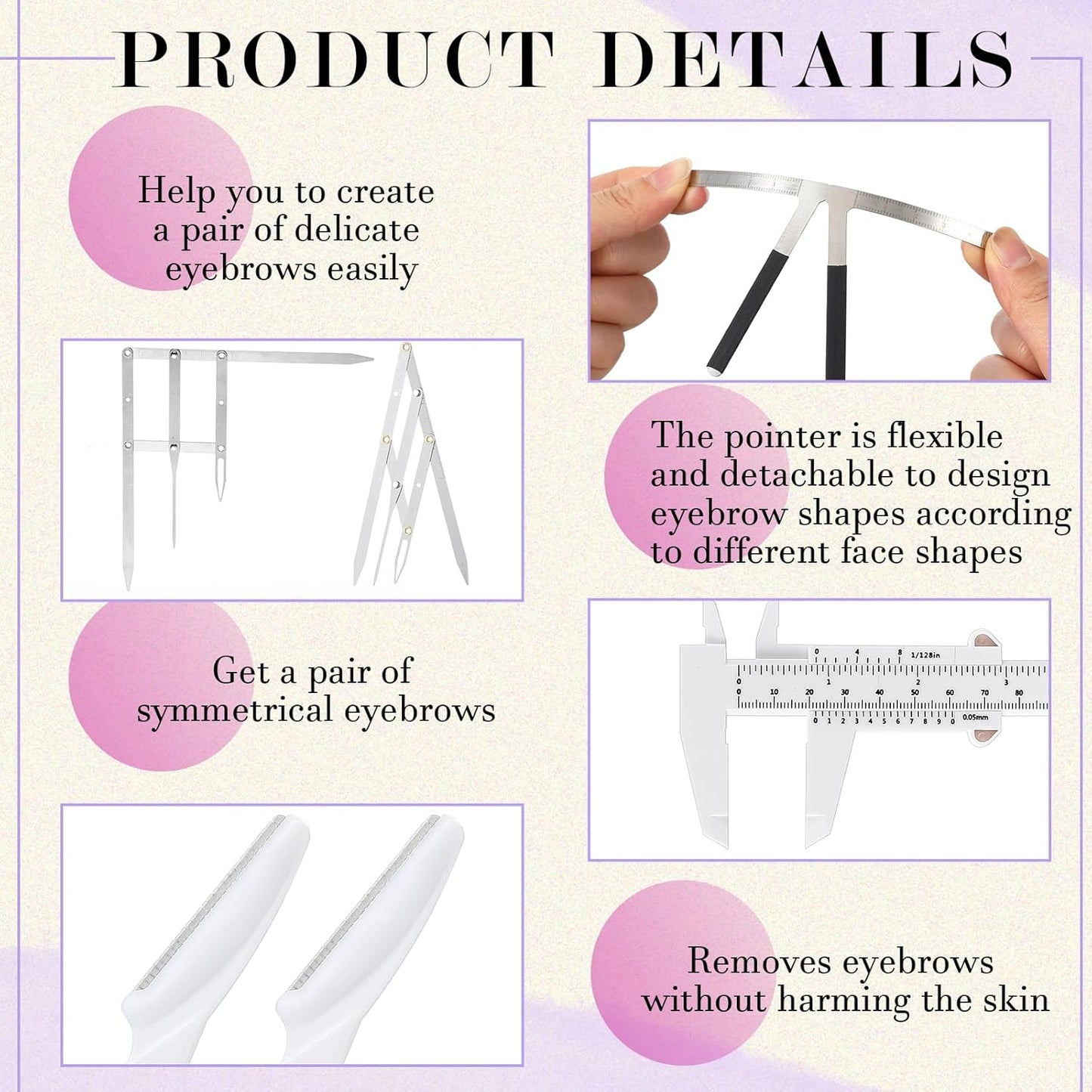 Konohan 11 Pcs Eyebrow Mapping Kit Eyebrow Shaping Tools Eye Brow Measuring Ruler Double Scale Vernier Caliper 3 Point Positioning Ruler Golden Ratio Caliper Brow Trimming Knives(White)