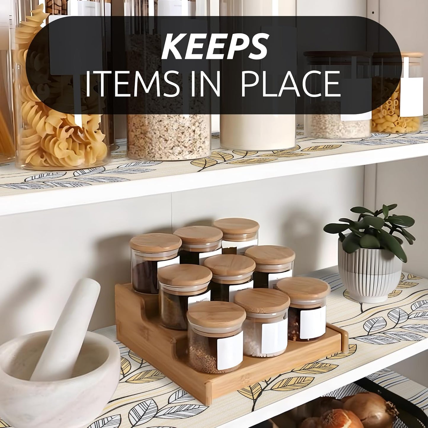 RAY STAR 12X120 Inch Shelf Liner for Kitchen Cabinets, Non-Adhesive Cabinet Liner Washable, PVC Drawer Liner for Dresser Non-Slip Bathroom (Beige Leaf)(1 Roll)