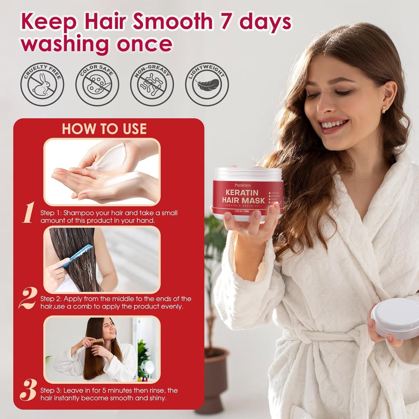 Punken Keratin Hair Mask Deep Conditioner Hydrating Hair Mask For Dry Damaged Hair- Hair Treatment Mask Leaving Hair Smooth And Shiny For All Hair Type 250ML