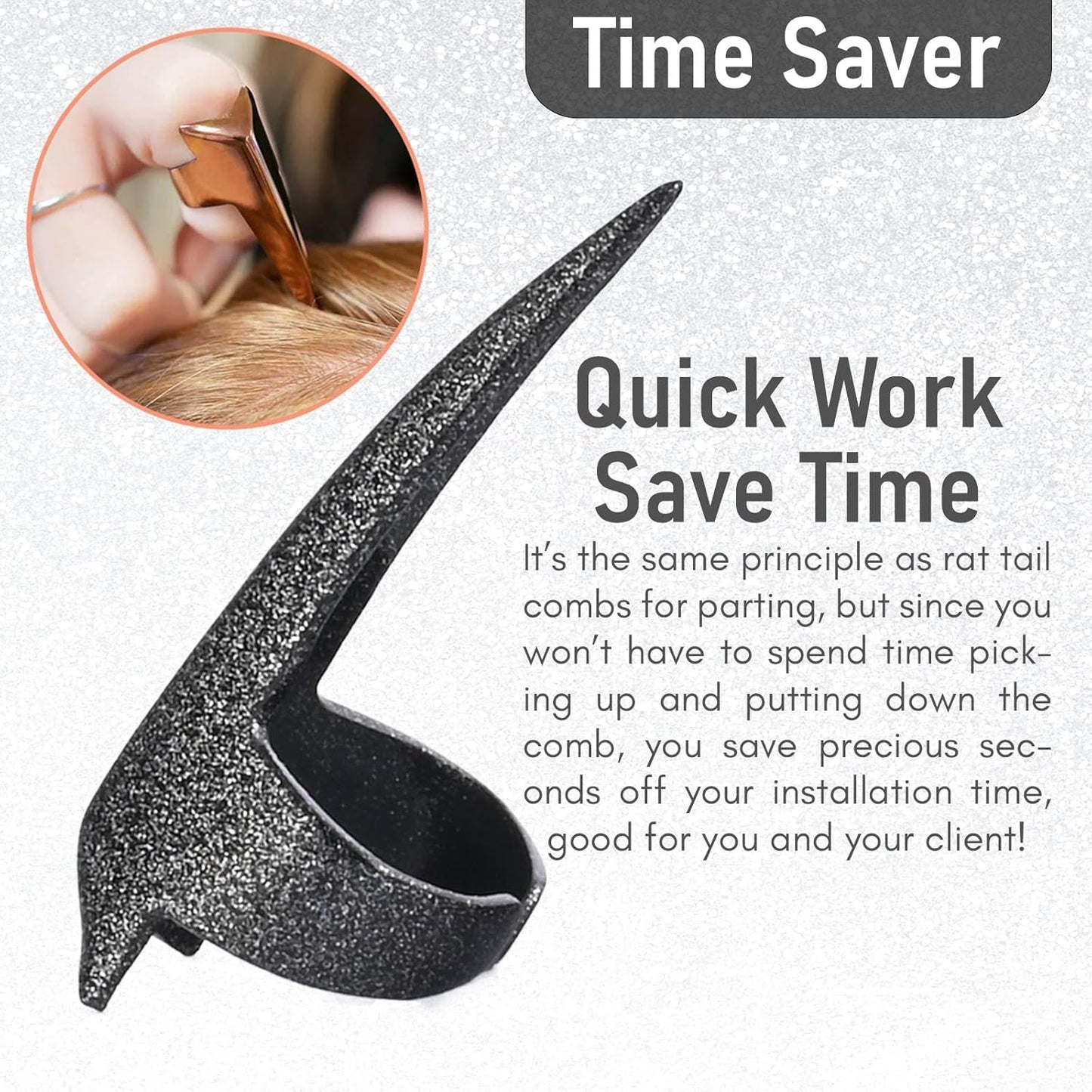 Quick Braid Aid Finger Parting Tool - Stainless Steel Stitch Braiding Tools for Durable Dreadlocks Wig & Installation of Human Hair Extensions Beader Tool (Black Glitter)