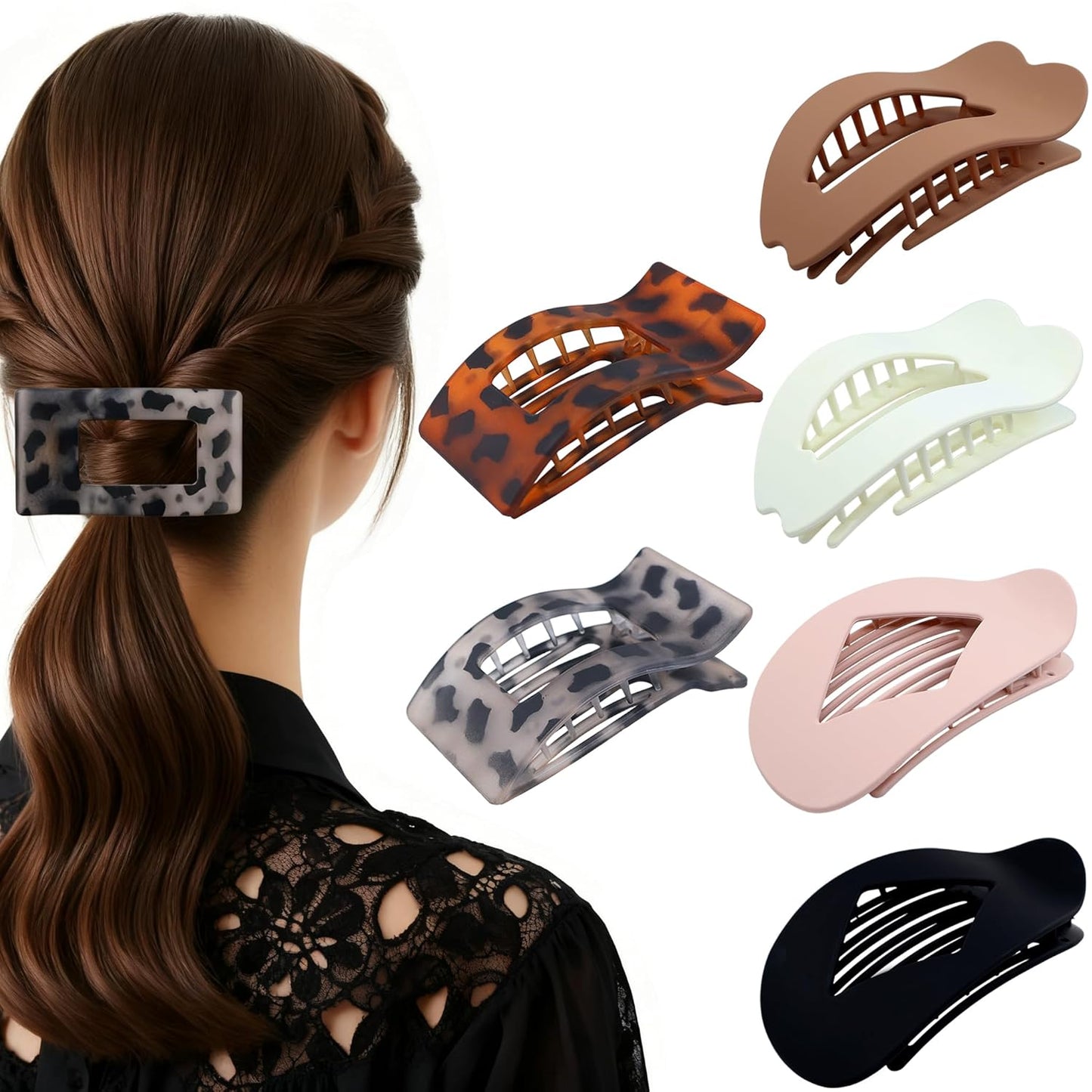 Large Matte Flat Hair Claw Clips for Women, 6 Pcs Non-slip Jaw Clamps, Stylish Matte Hair Accessories for Medium & Thin Hair, Strong Hold Claw Clips for Daily Wear, Shower, Travel