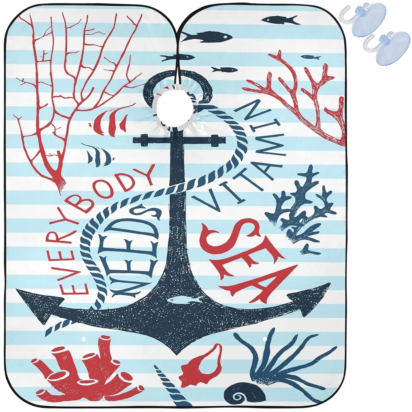 visesunny Barber Cape Anchor Blue Stripe Polyester Hair Cutting Salon Cape Apron Anti-Static Haircut Water-Resistant Shaving Cloth Beard Shaving Bib Hairdressing Cape