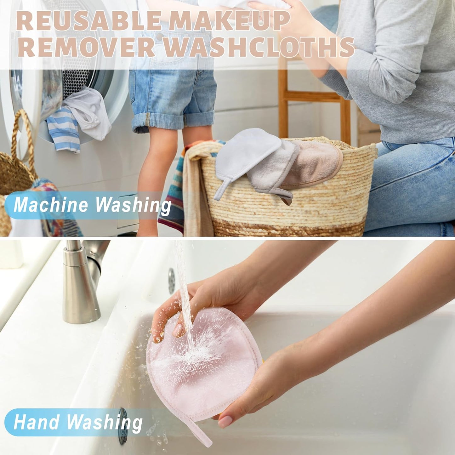 15 Pcs Reusable Makeup Remover Cloths, Ultra Soft Makeup Eraser Cloths for Face, Microfiber Makeup Remover Towels for All Skin Types, 5" x 5", Multicolor