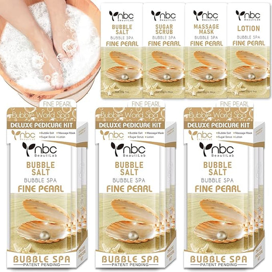 Pedicure Kit Foot Soak Set: Bubble Salt, Sugar Scrub, Massage Mask, Massage Lotion in a Box, 4 Step Foot Spa Kit for Dry Feet,Tired Feet（3 Set Pearl)