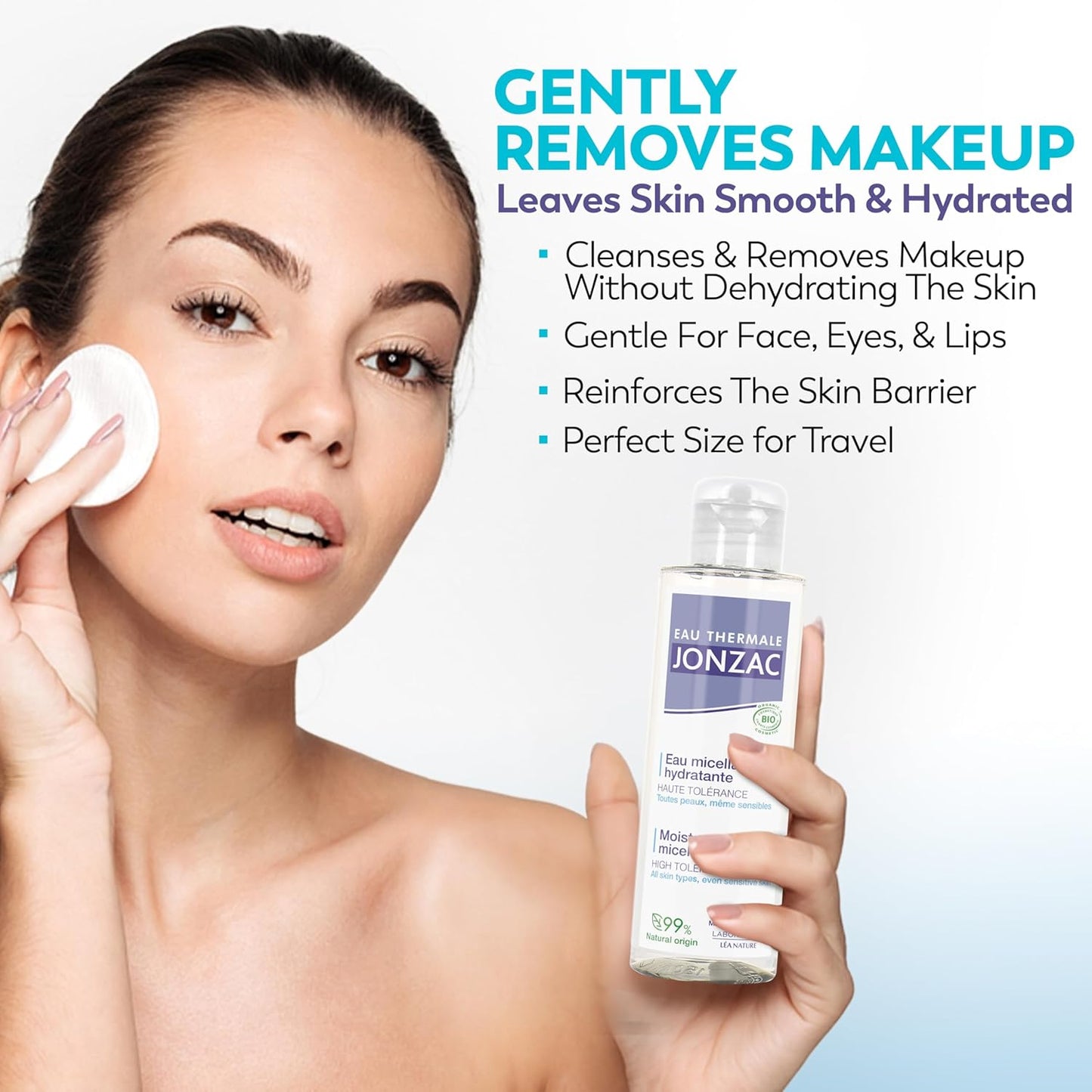 Eau Thermale Jonzac 99% Organic Micellar Water - Natural Eye & Face Makeup Remover - Hydrating Thermal Water - for Sensitive Skin - Non-Toxic - Agua Micelar Orgánica - Travel Size - 3.38 Fl Oz
