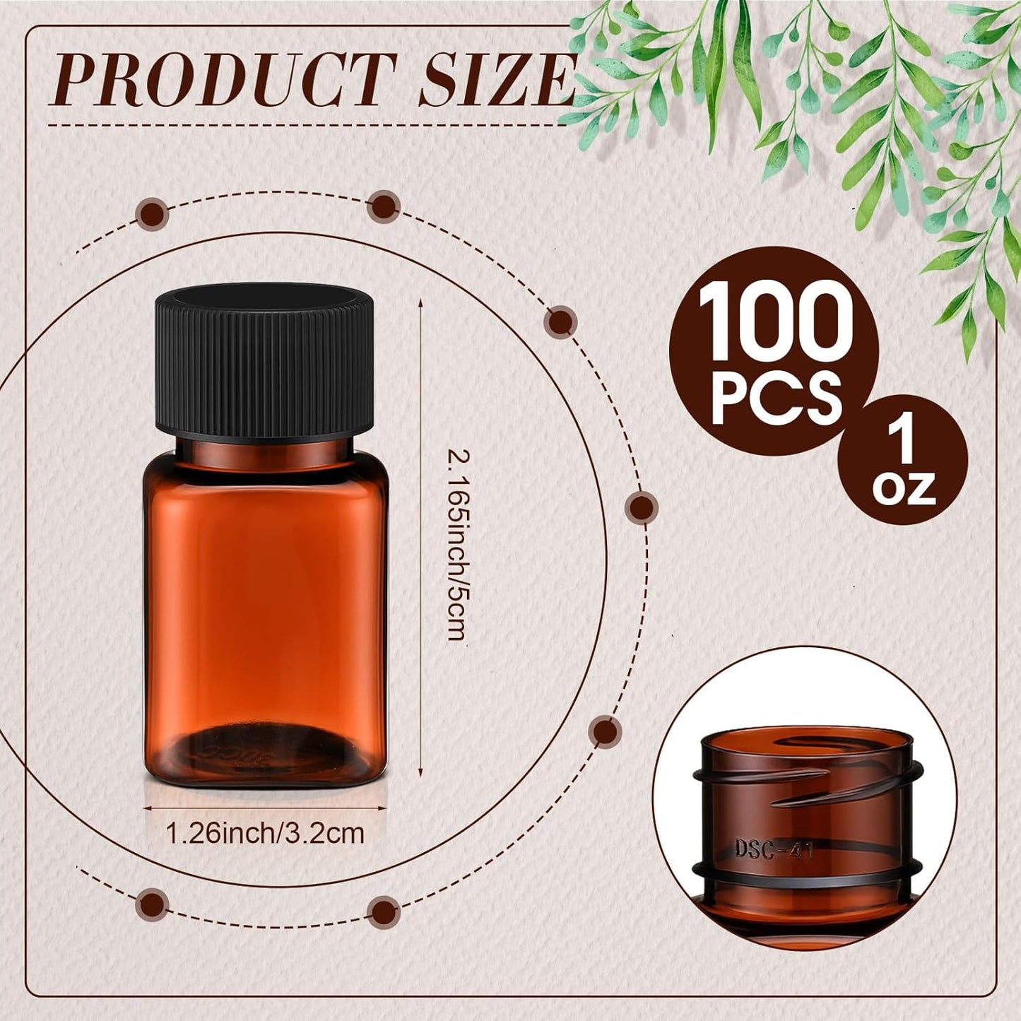 Tanlade 100 Pcs 1 oz Amber Plastic Cosmetic Jars with Lids Empty Leak Proof Container Refillable Cosmetic Jars Airtight for Cream, Lotion, Powder, Ointment, Beauty Products Travel Storage(Square)