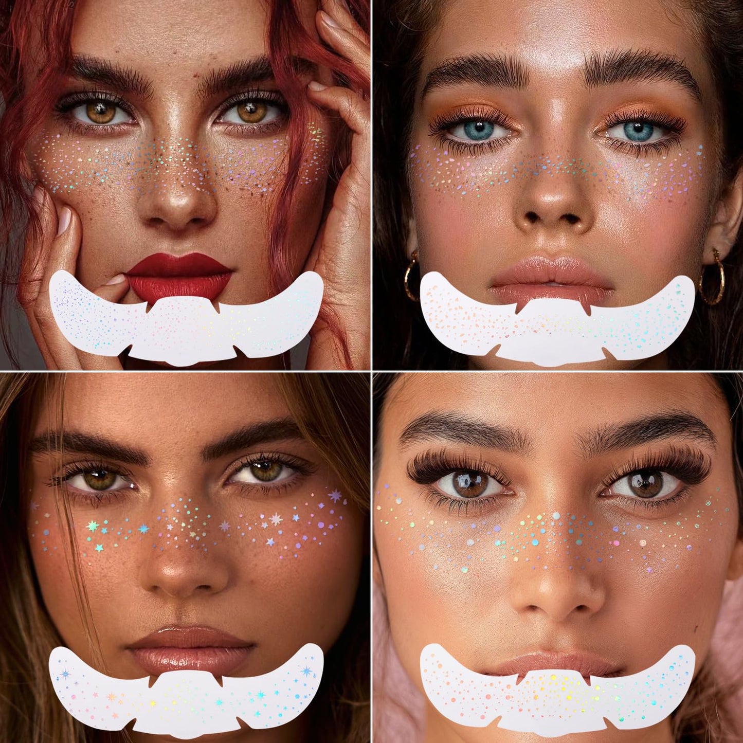 8 PCS Holographic Multicolor Glitter Freckles Face Tattoo, Makeup Patch, Faux Freckles Waterproof Temporary Tattoos Cute Glitter For Women and Kids Halloween Christmas (8PcsB Holographic Multicolor)