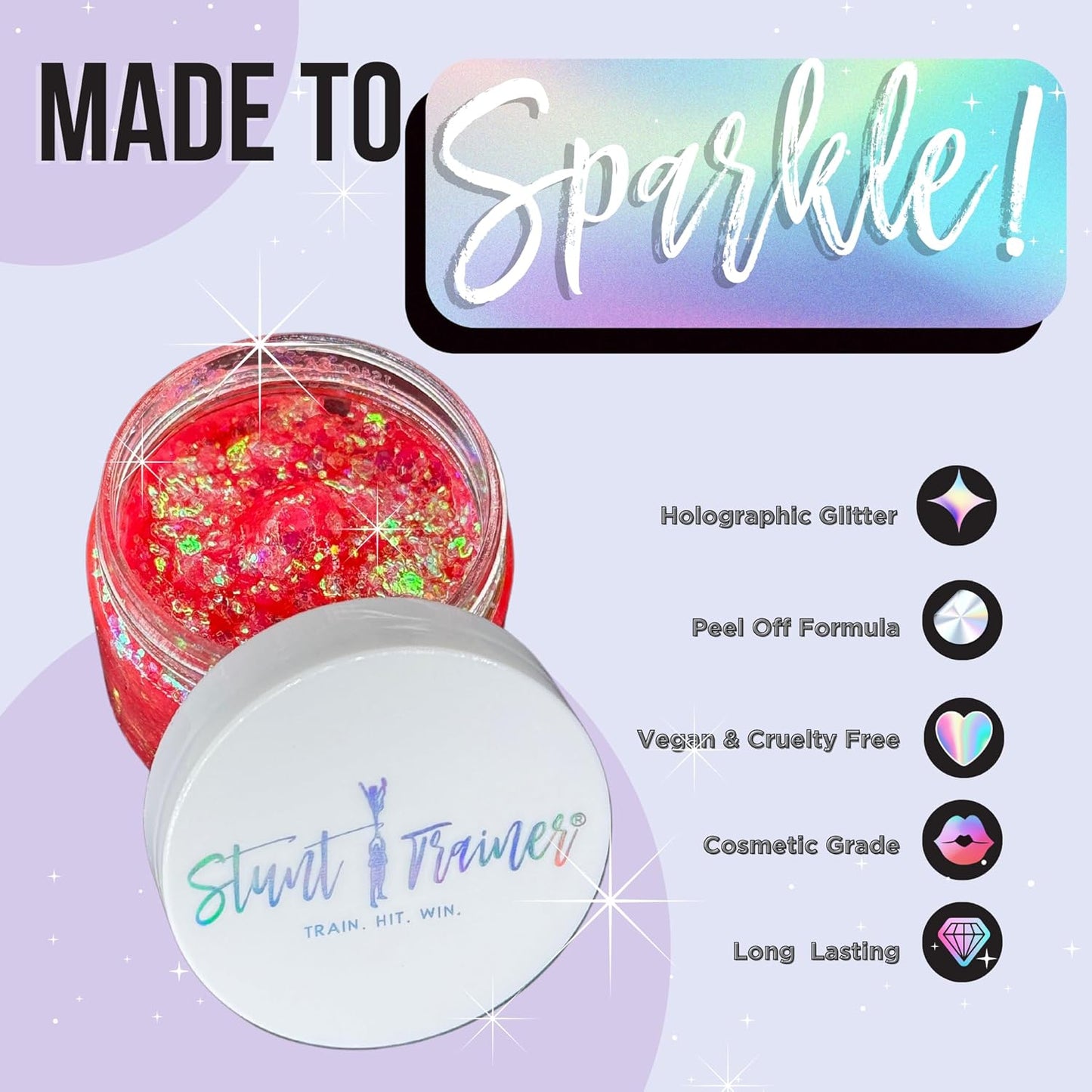 Stunt Trainer Cheer Glitter Face Body Makeup Peel Off Gel Chunky Holographic 15 Colors 1.6oz Vegan Cruelty Free Nontoxic Cheerleader Cheerleading Makeup