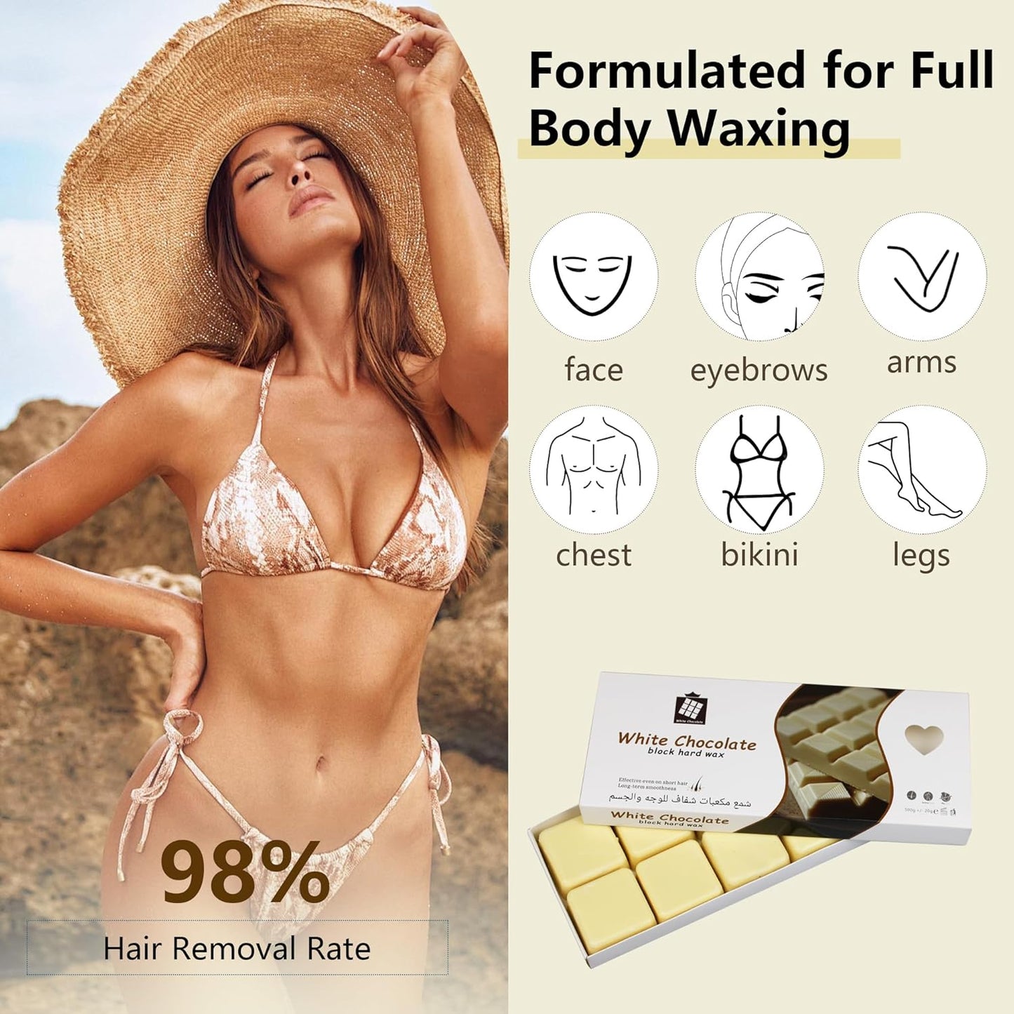 1 lb Wax Blocks for Hair Removal, Unscented Hard Wax for Sensitive Skin at Home, Wax Refill Perfect for Eyebrow, Facial, Brazilian Bikini, Legs and Full Body for Women and Men