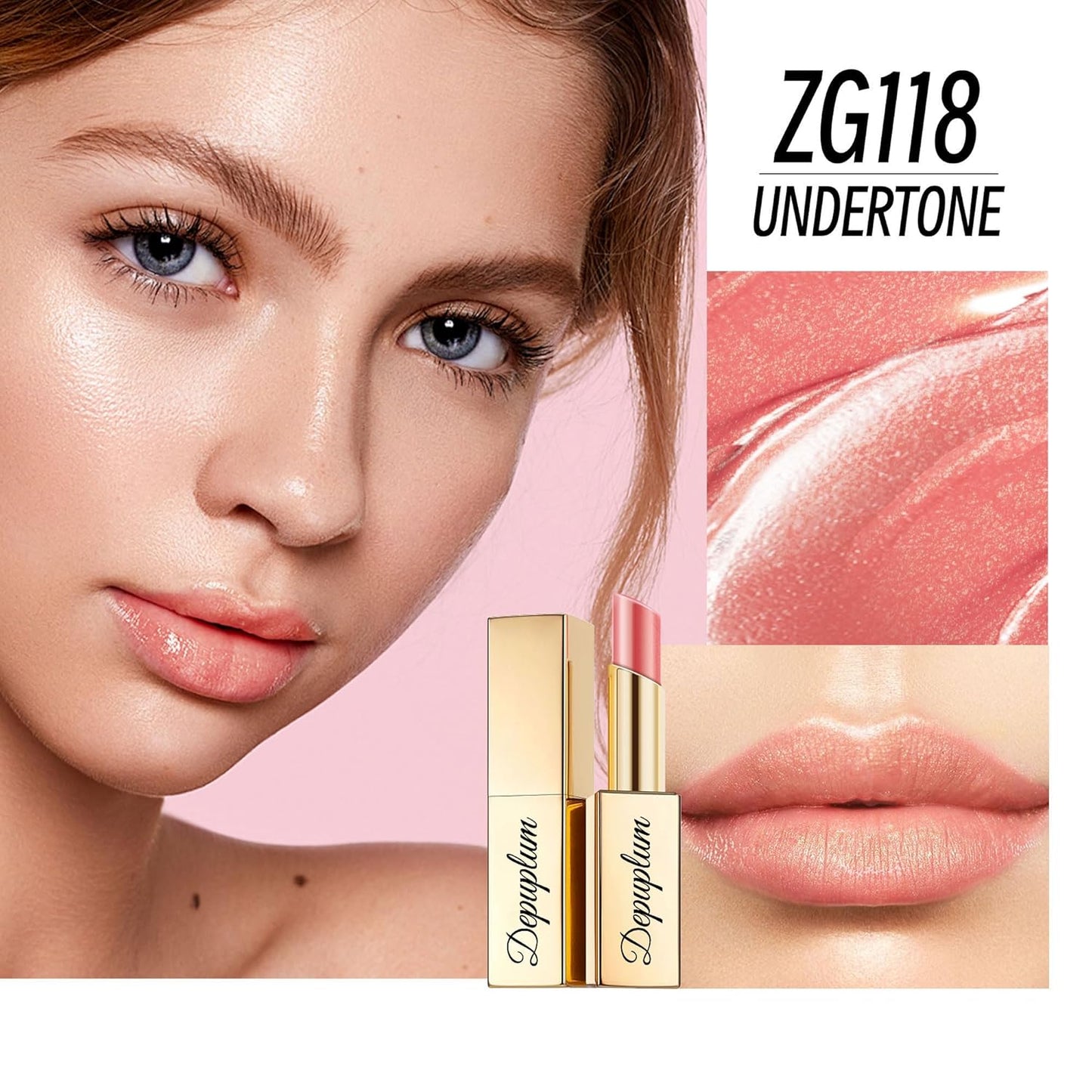 Nude Lipstick Moisturizing for Women Shimmer Tinted Lip Balm Hydrating Nourishing Lip Gloss Vegan& Cruelty Free Lip Makeup, ZG118 Undertone
