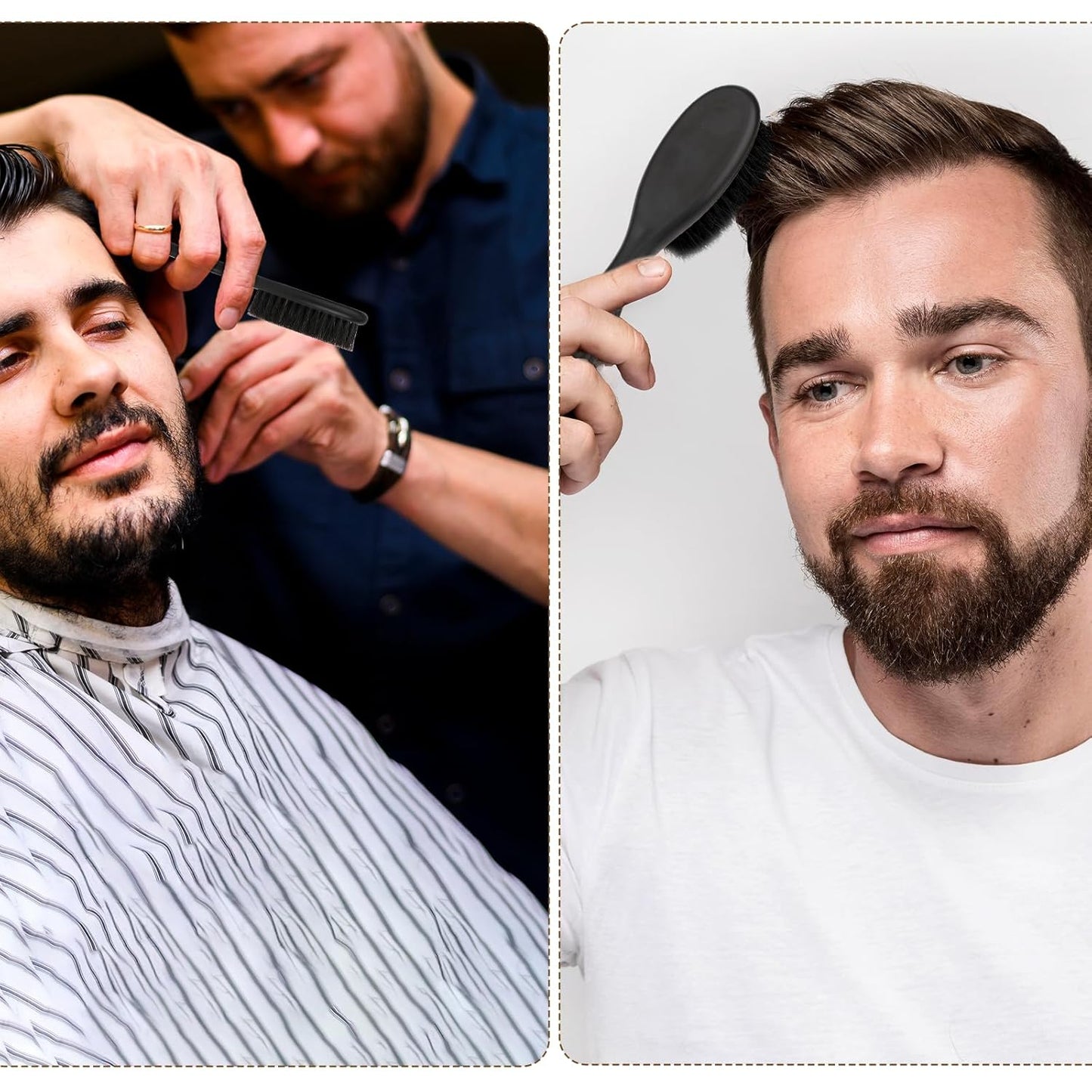 2 Pcs Hair Brush, Barber Brush, Slick Back Brushes Beard Fade Styling Comb Kit with Soft Bristles, Neck Duster Cleaning Brushes for Men, Cutting Shaving Accessories Grooming Tools with Handle (Black)