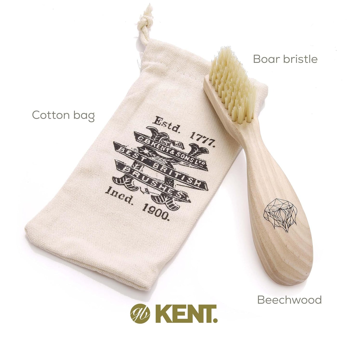 Kent BRD2 Boar Bristle Beard Brush for Men - Specially Cut Natural White Boar Bristle for Flawless Shaping and Grooming, Ergonomic Pistol-Like Grip Wood Handle, Dry or Wet Beard, Distributes Oils