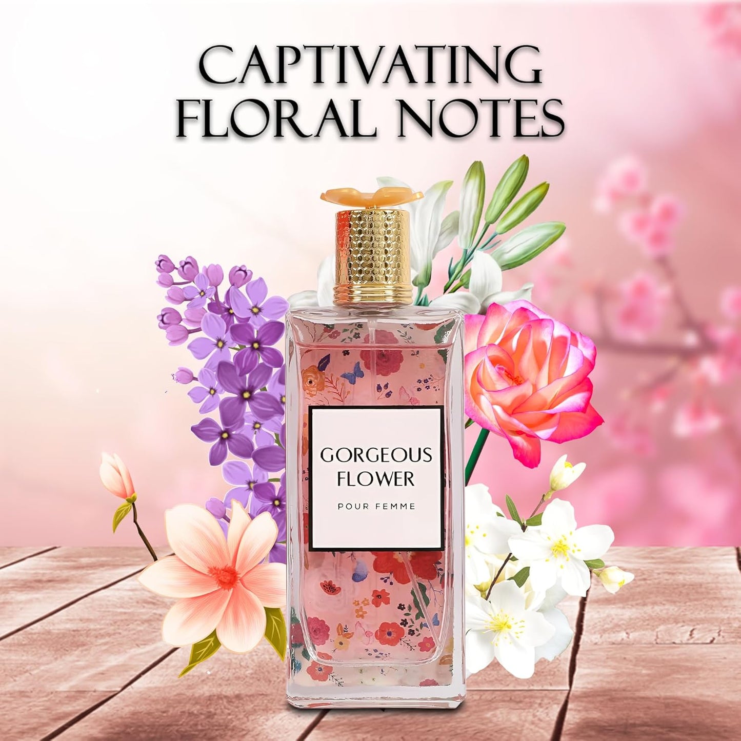 Gorgeous Flower Eau de Parfum for Women - 100ml Floral & Fruity Perfume with Lavender, Coconut, Vanilla & Pear, Long-Lasting Feminine Fragrance