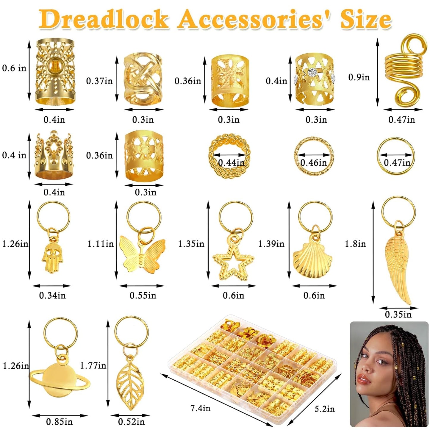 280 Pcs Hair Jewelry for Women, Hair Charms Cuffs Beads for Braids Loc Jewelry for Dreadlocks, Adjustable Gold Braids Coils Rings Decoration for Dreadlock Accessories